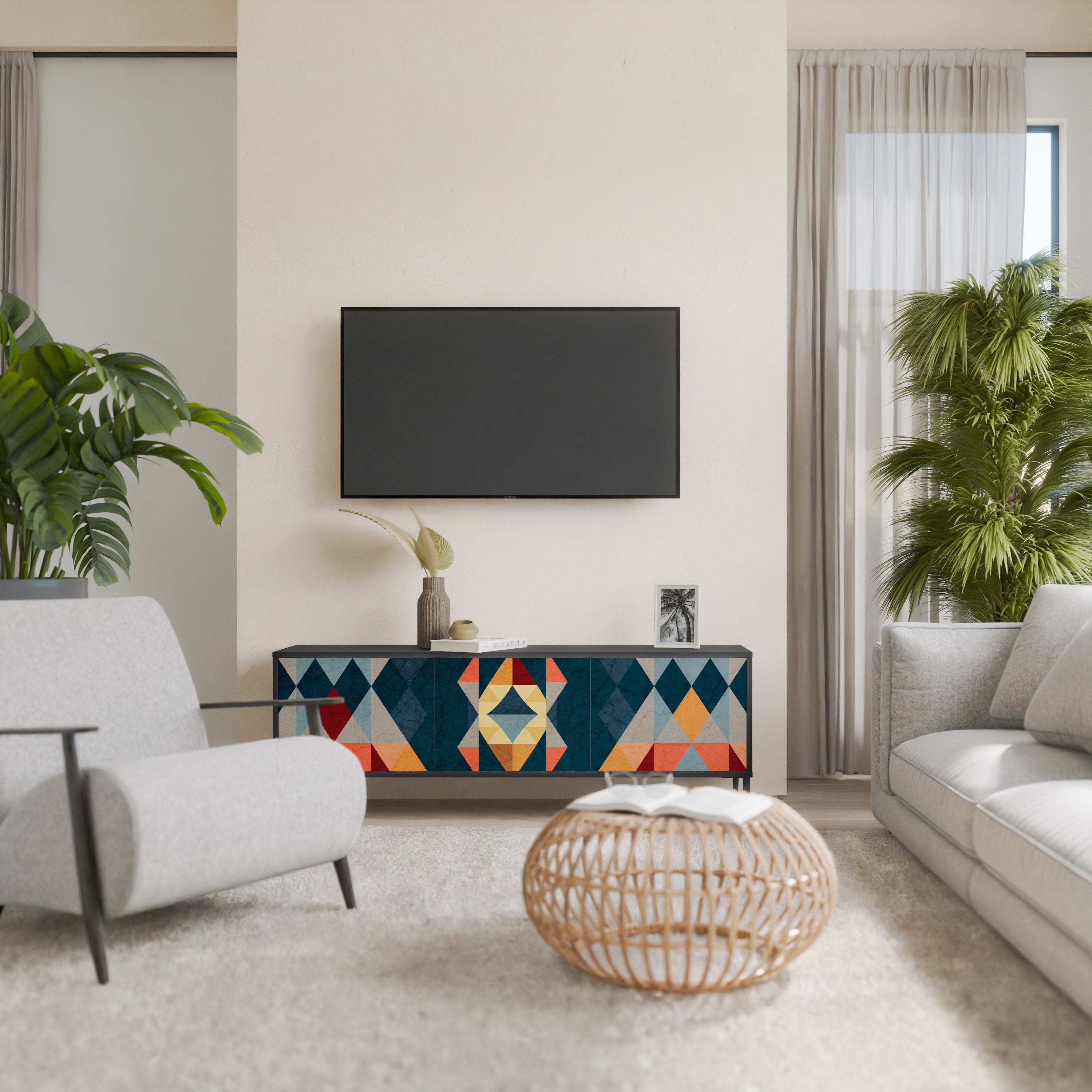 CRACKED ILLUSION Móvel de TV com 3 Portas em Acabamento Preto