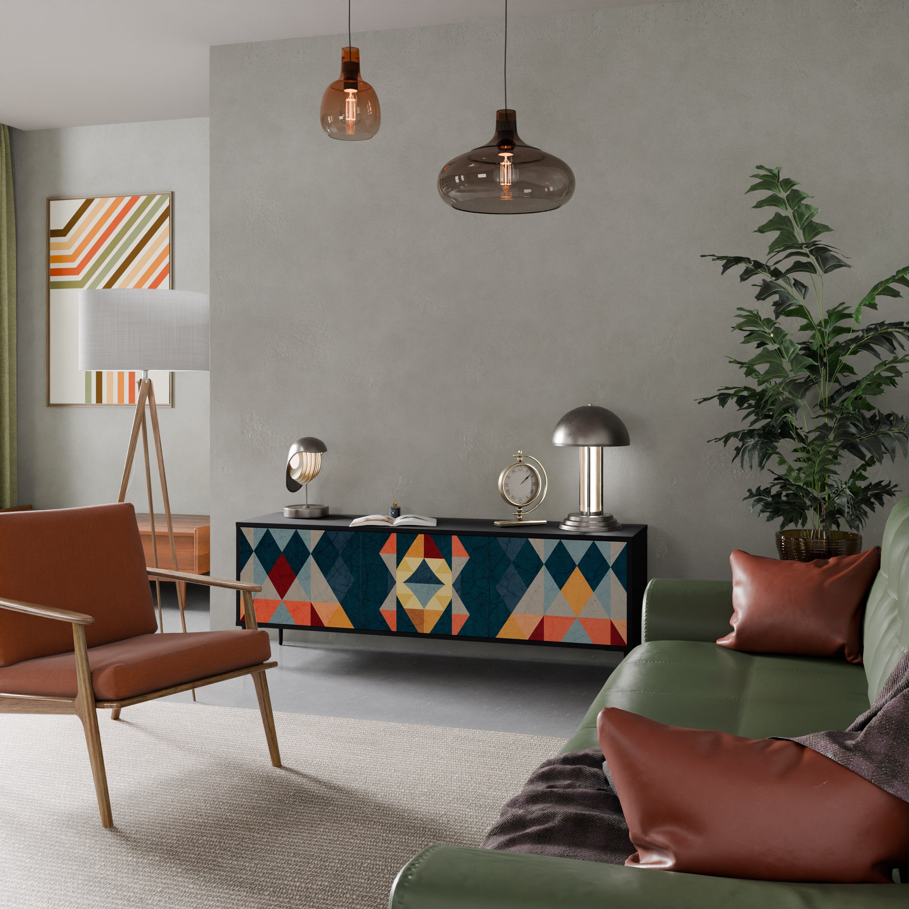 CRACKED ILLUSION Móvel de TV com 3 Portas em Acabamento Preto