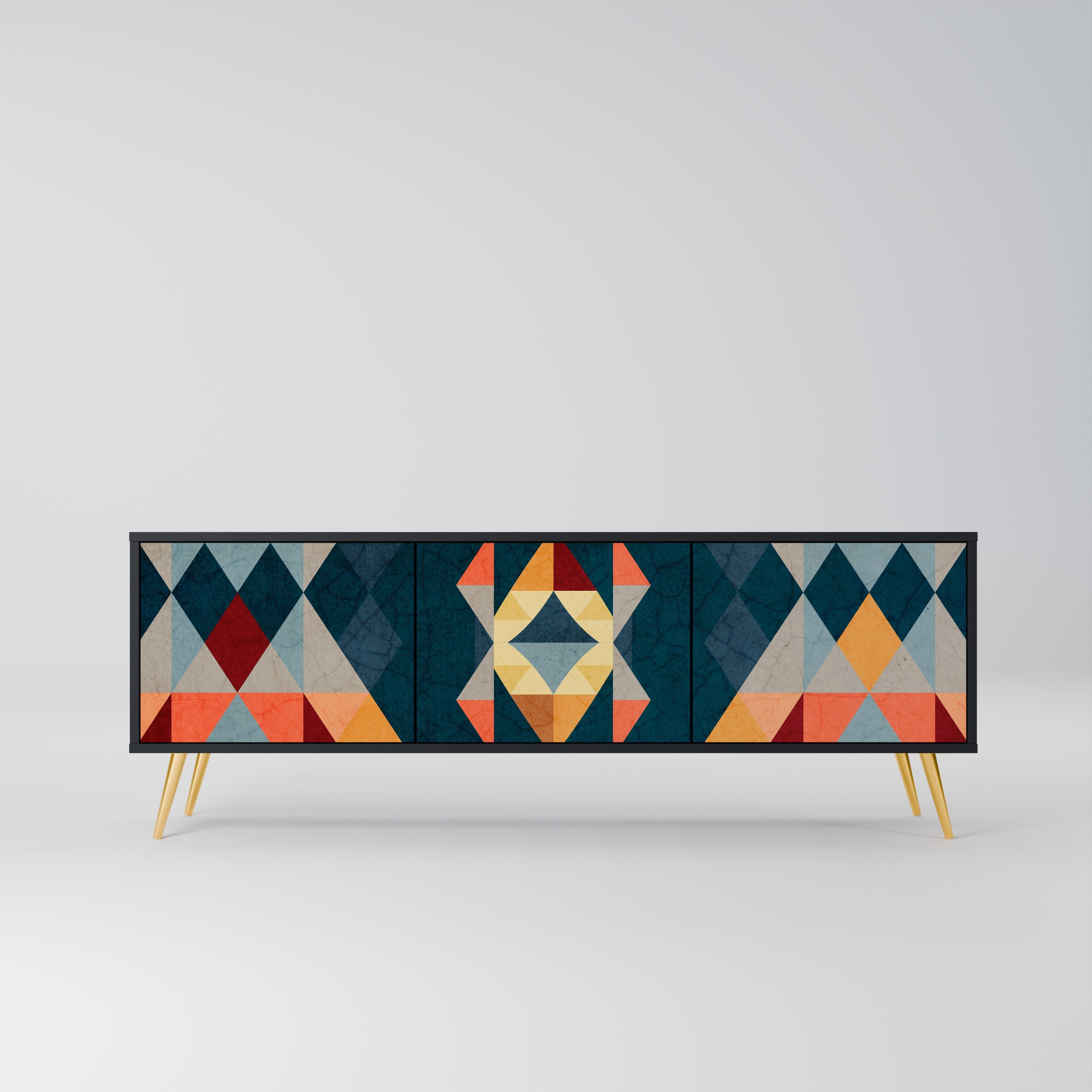 CRACKED ILLUSION Móvel de TV com 3 Portas em Acabamento Preto