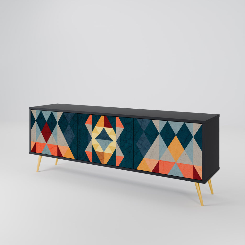 CRACKED ILLUSION 3-Door TV Stand in Black Finish