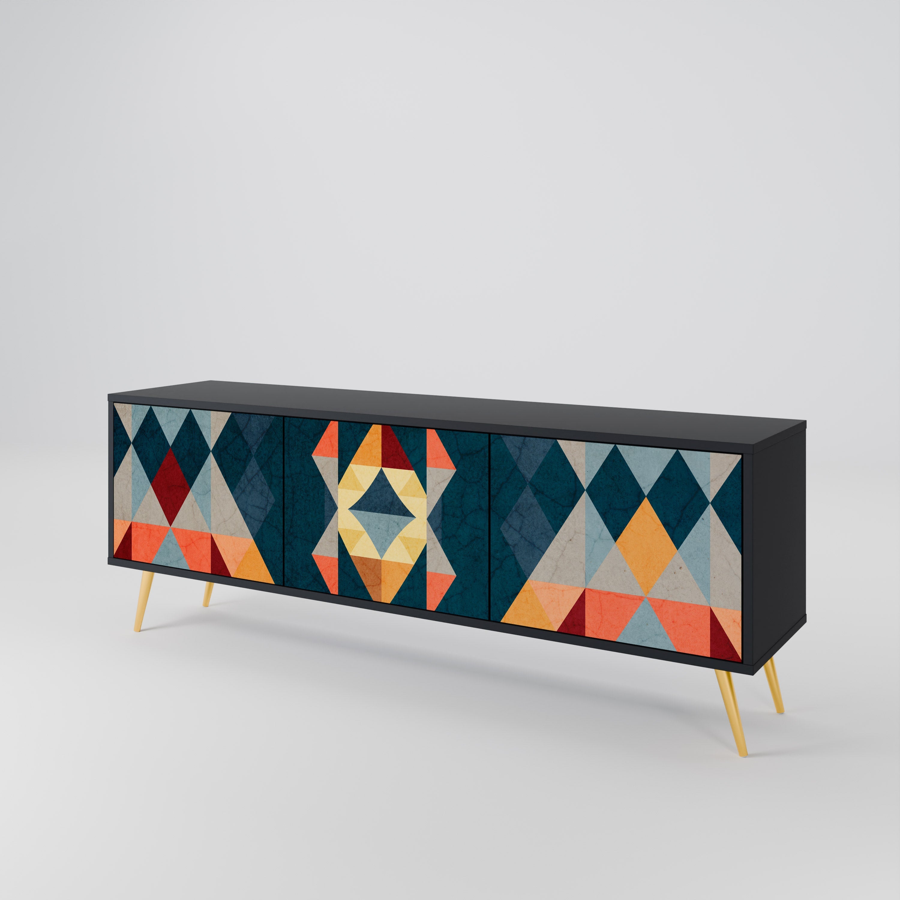 CRACKED ILLUSION 3-Door TV Stand in Black Finish