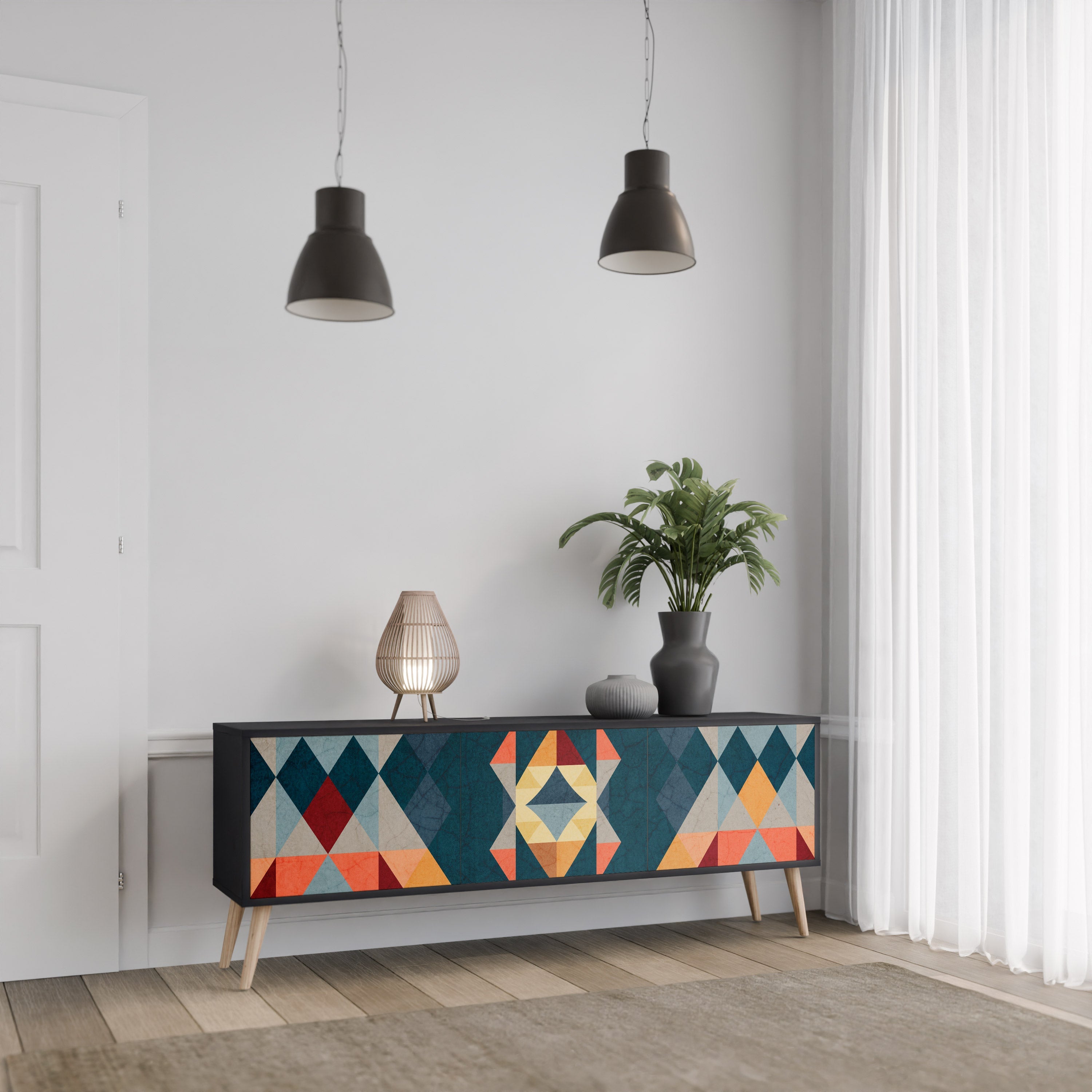 CRACKED ILLUSION 3-Door TV Stand in Black Finish