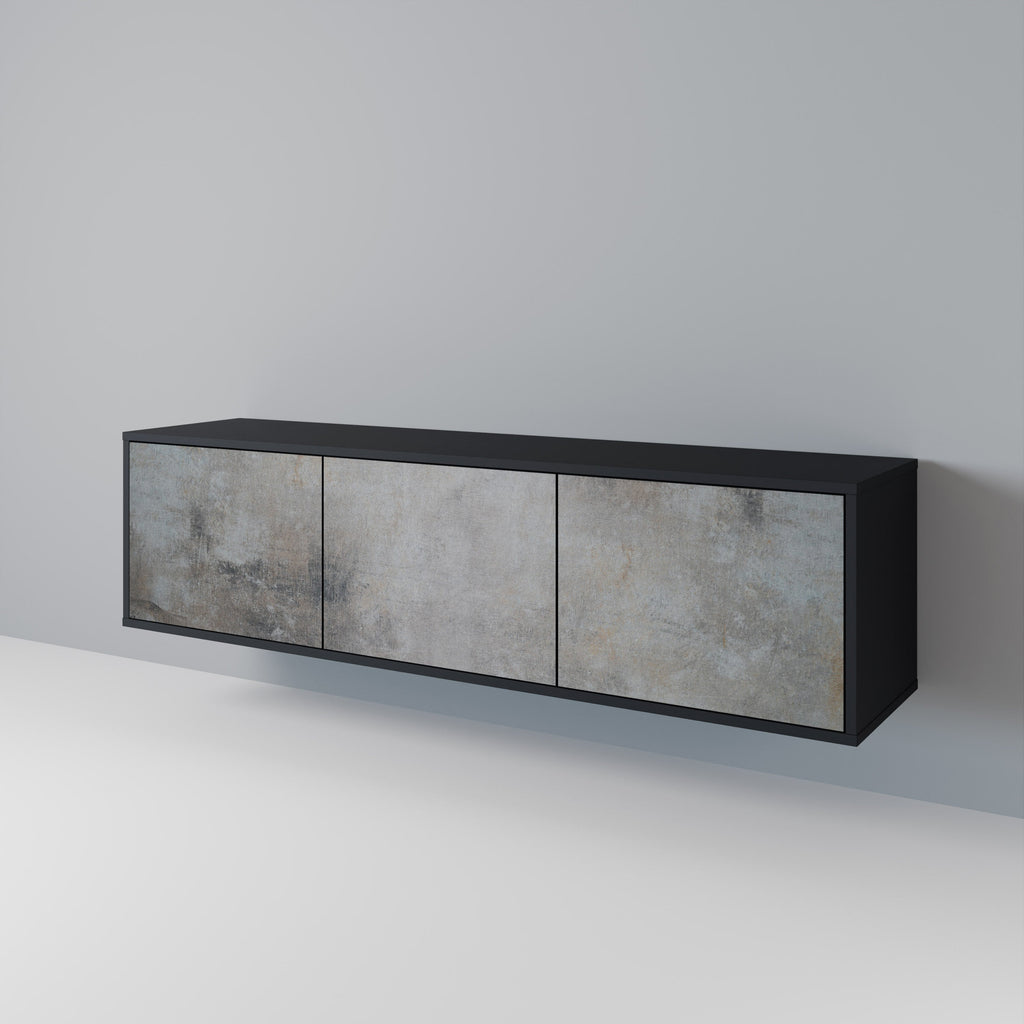 CONCRETE WALL 3-Door TV Stand in Black Finish