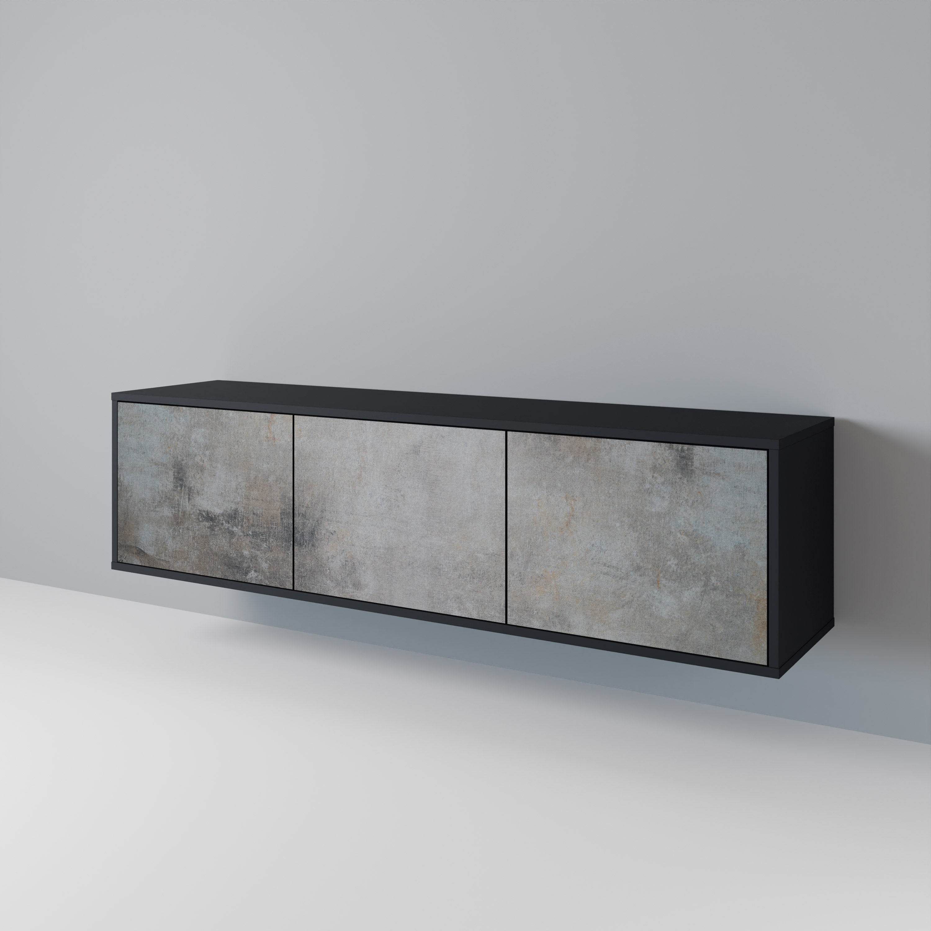 CONCRETE WALL 3-Door TV Stand in Black Finish