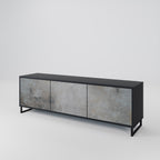 CONCRETE WALL 3-Door TV Stand in Black Finish