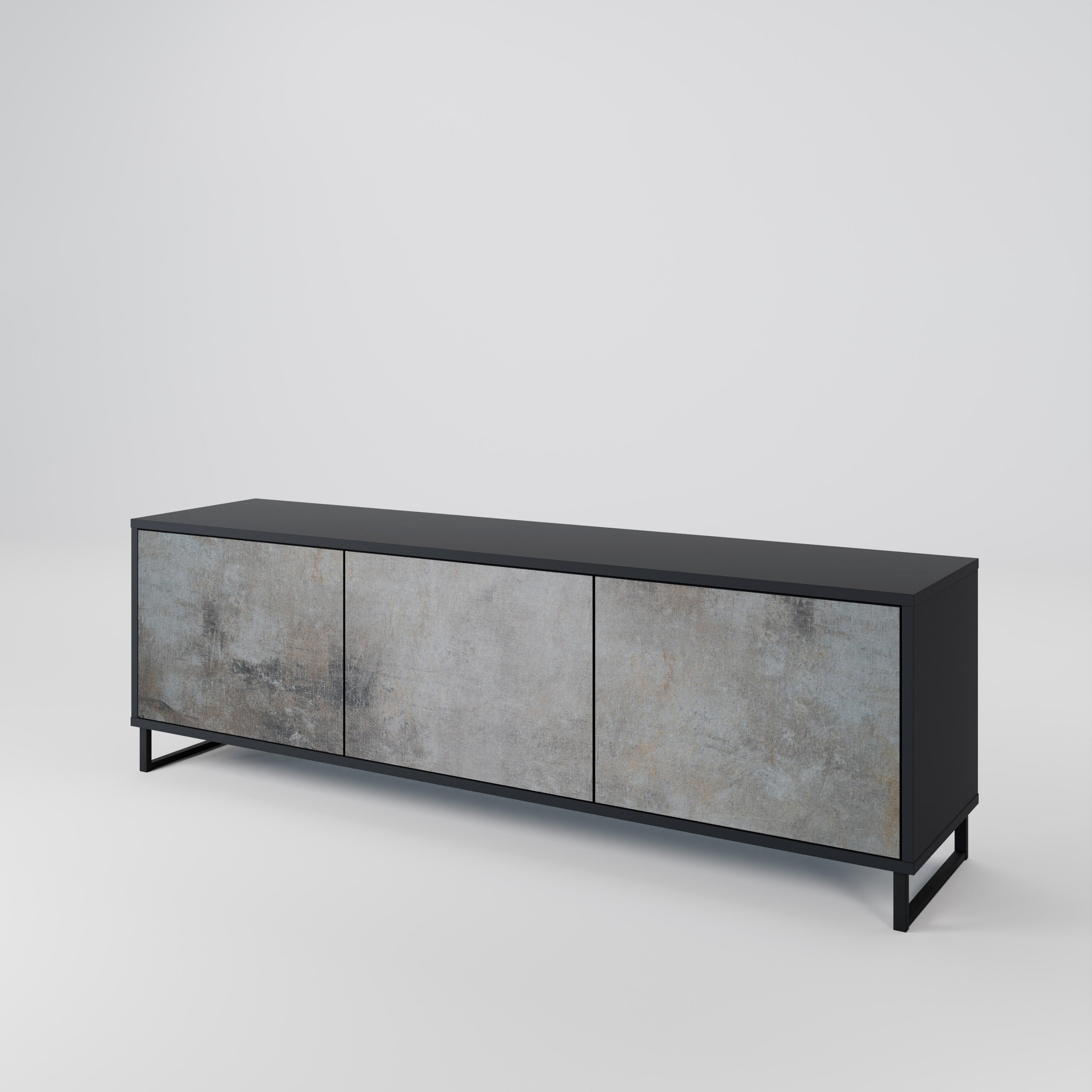 CONCRETE WALL 3-Door TV Stand in Black Finish