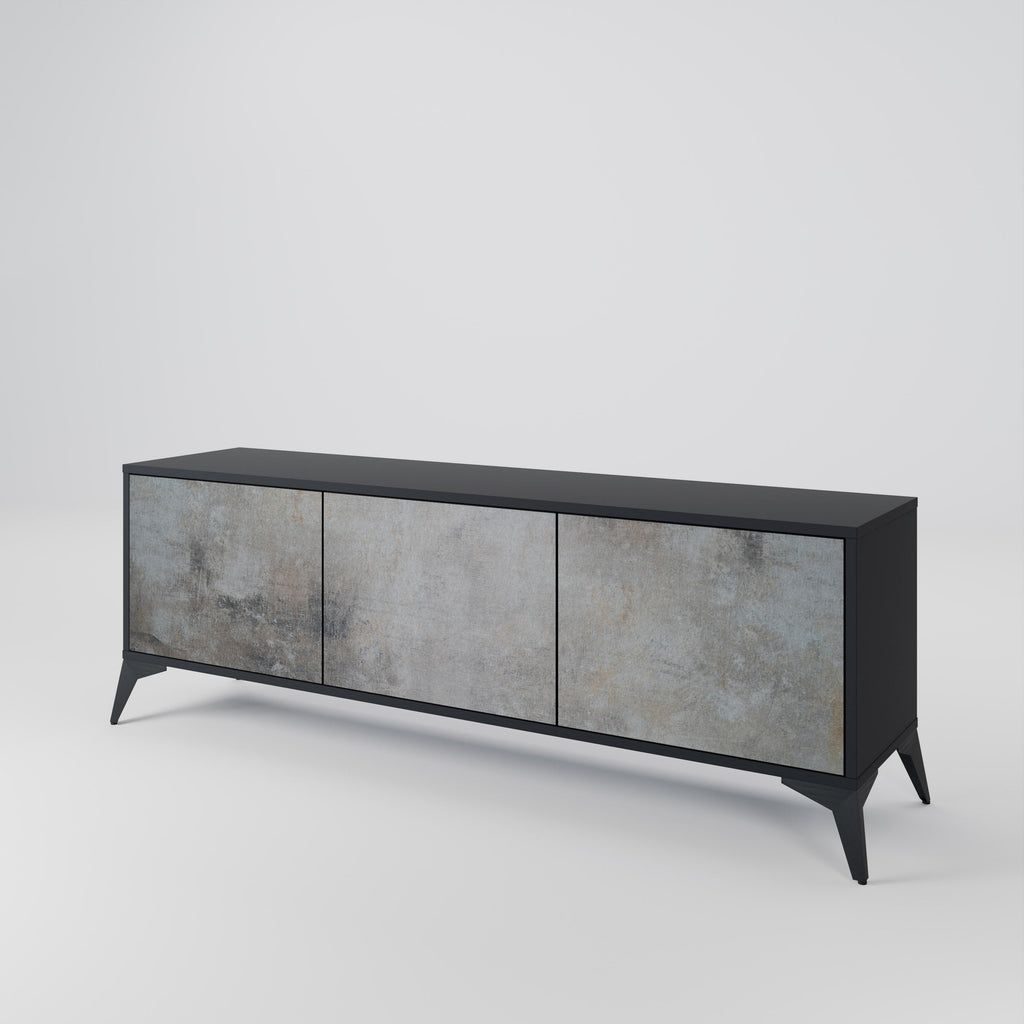 CONCRETE WALL 3-Door TV Stand in Black Finish