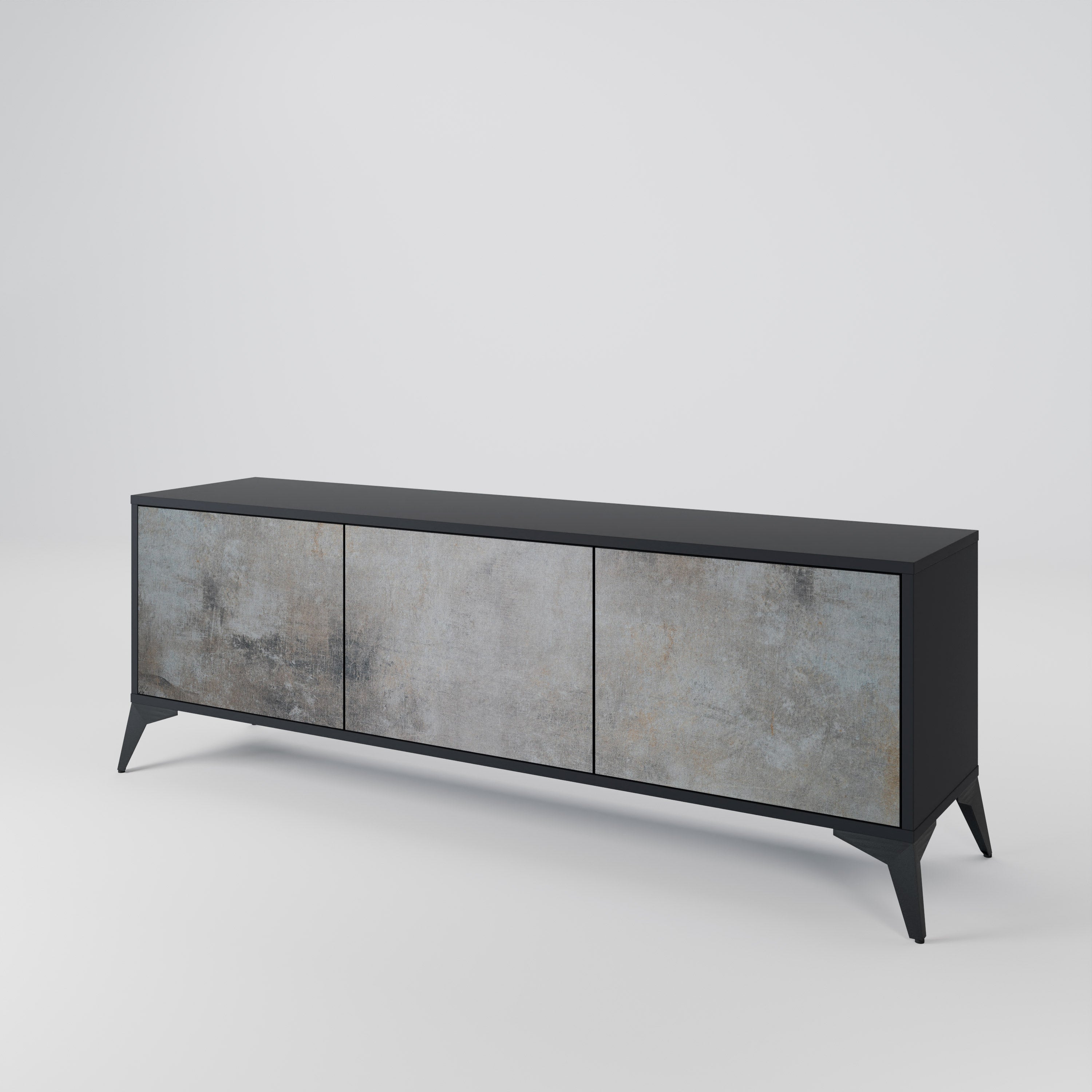 CONCRETE WALL 3-Door TV Stand in Black Finish