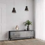 CONCRETE WALL 3-Door TV Stand in Black Finish