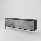 CONCRETE WALL 3-Door TV Stand in Black Finish