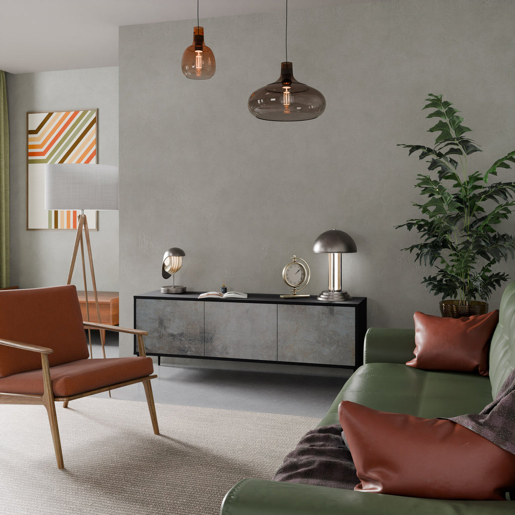 CONCRETE WALL 3-Door TV Stand in Black Finish