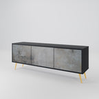 CONCRETE WALL 3-Door TV Stand in Black Finish