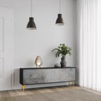 CONCRETE WALL 3-Door TV Stand in Black Finish