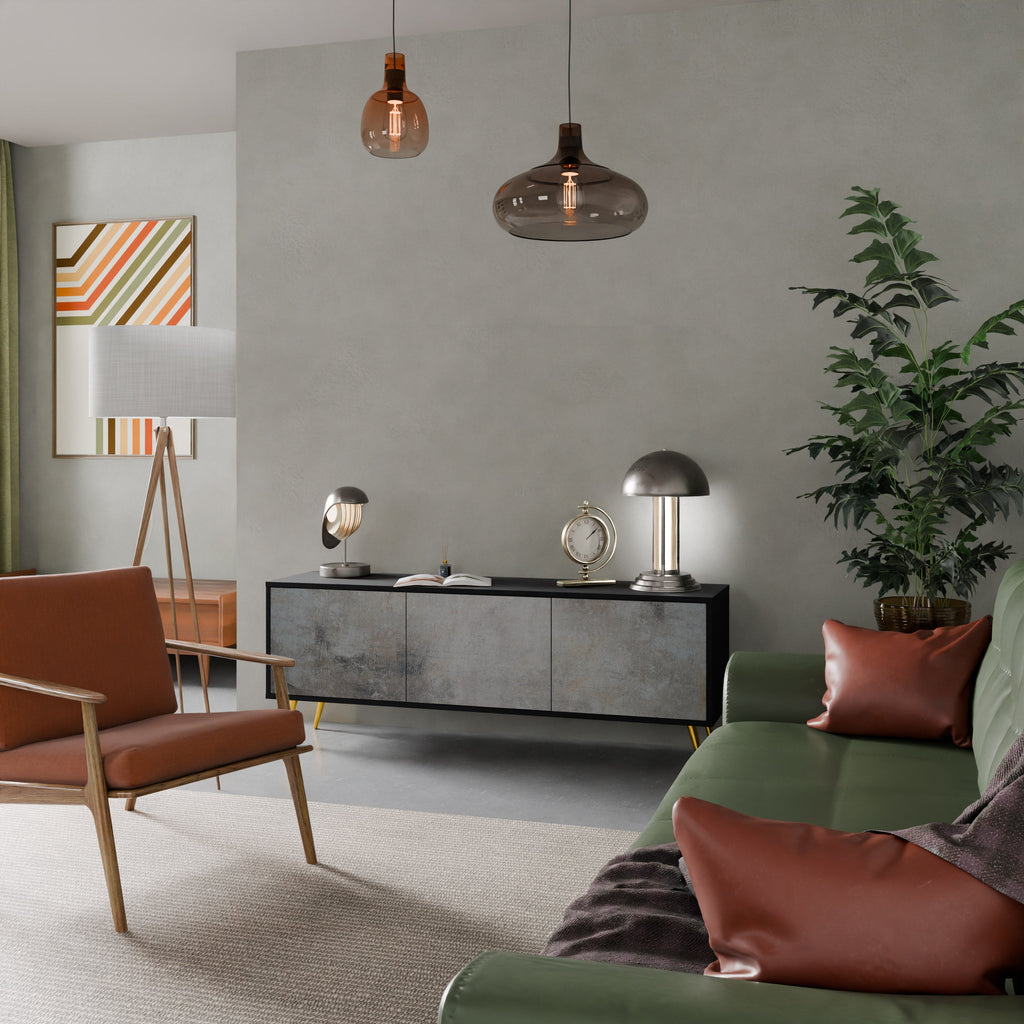 CONCRETE WALL 3-Door TV Stand in Black Finish