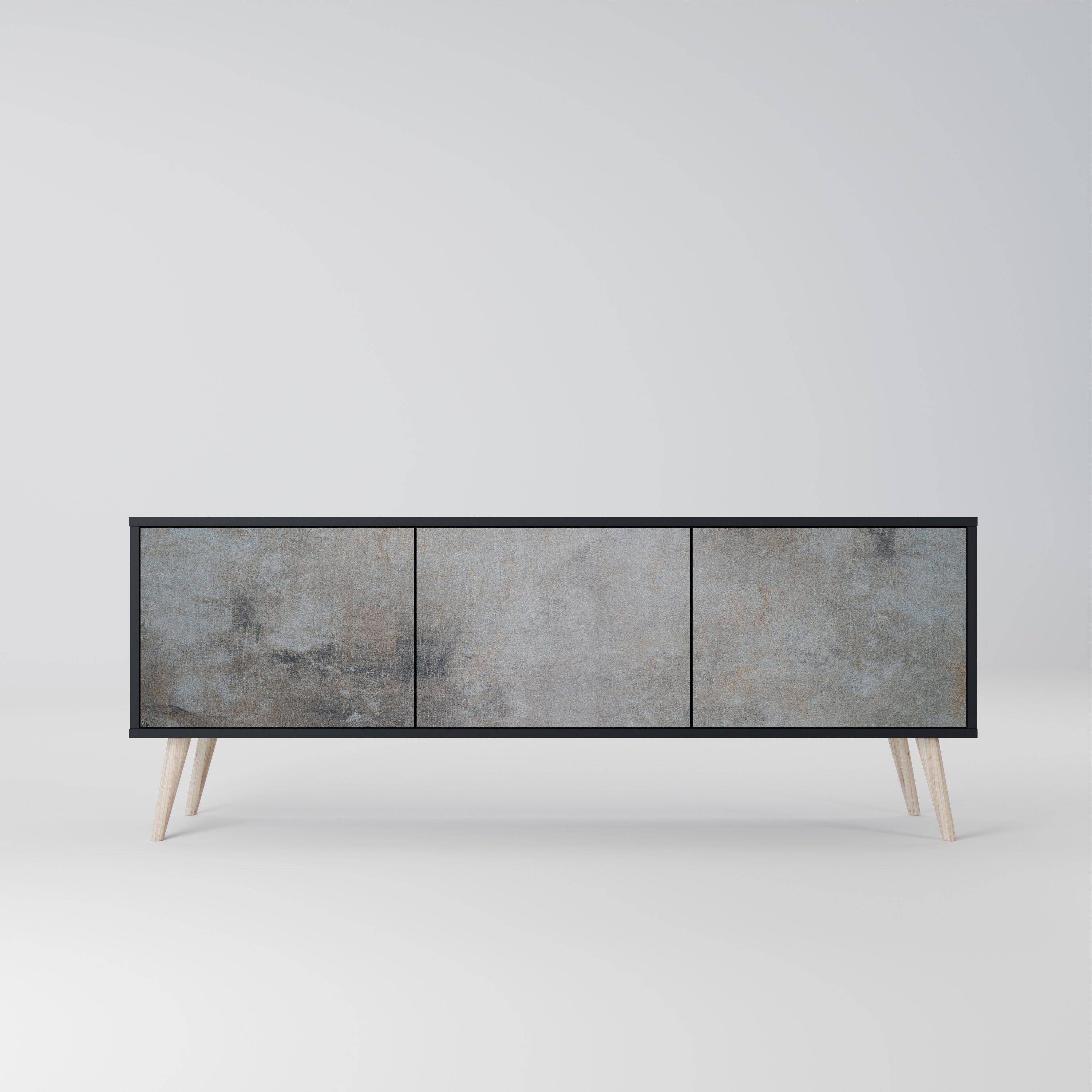 CONCRETE WALL Móvel de TV com 3 Portas em Acabamento Preto