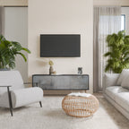 CONCRETE WALL 3-Door TV Stand in Black Finish