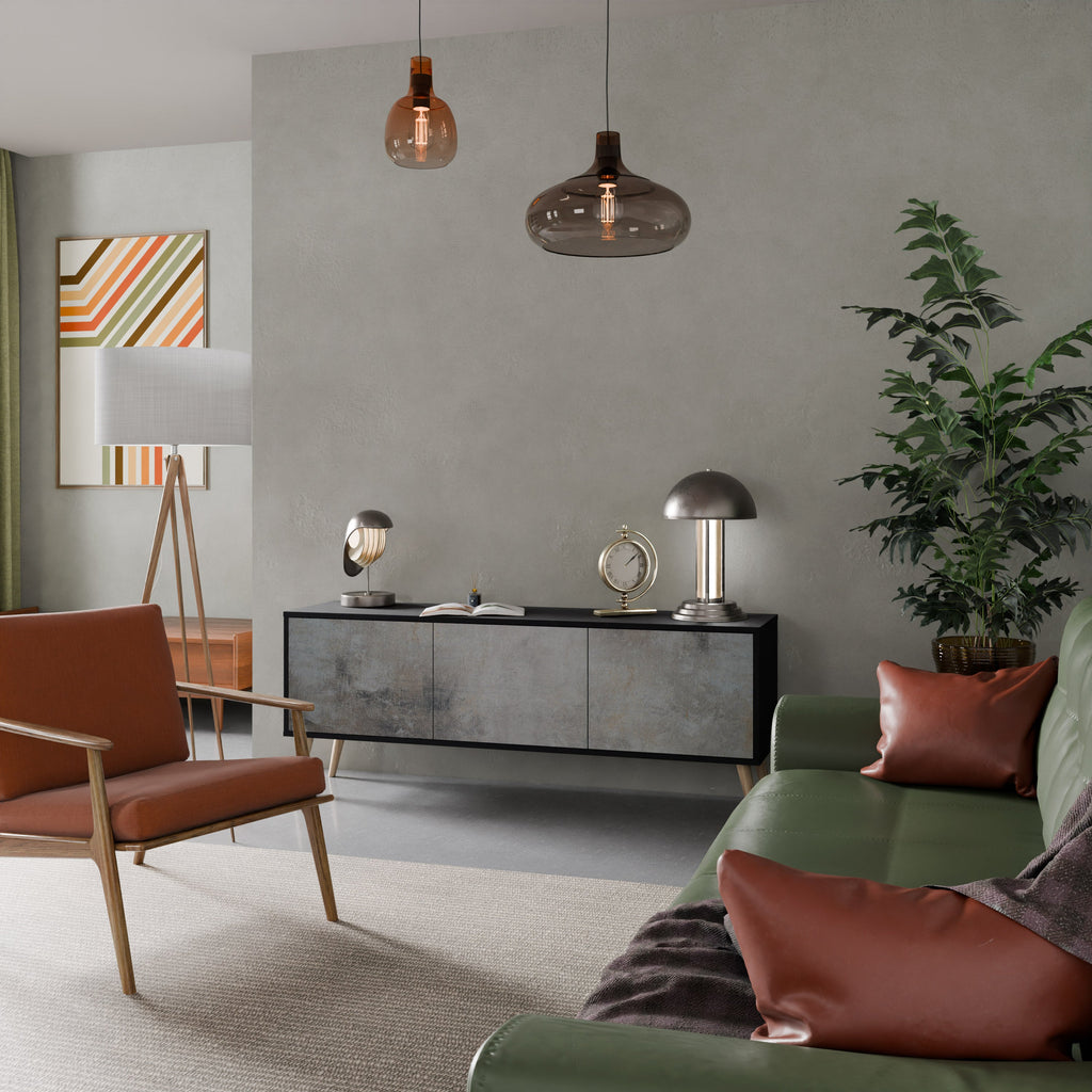 CONCRETE WALL 3-Door TV Stand in Black Finish