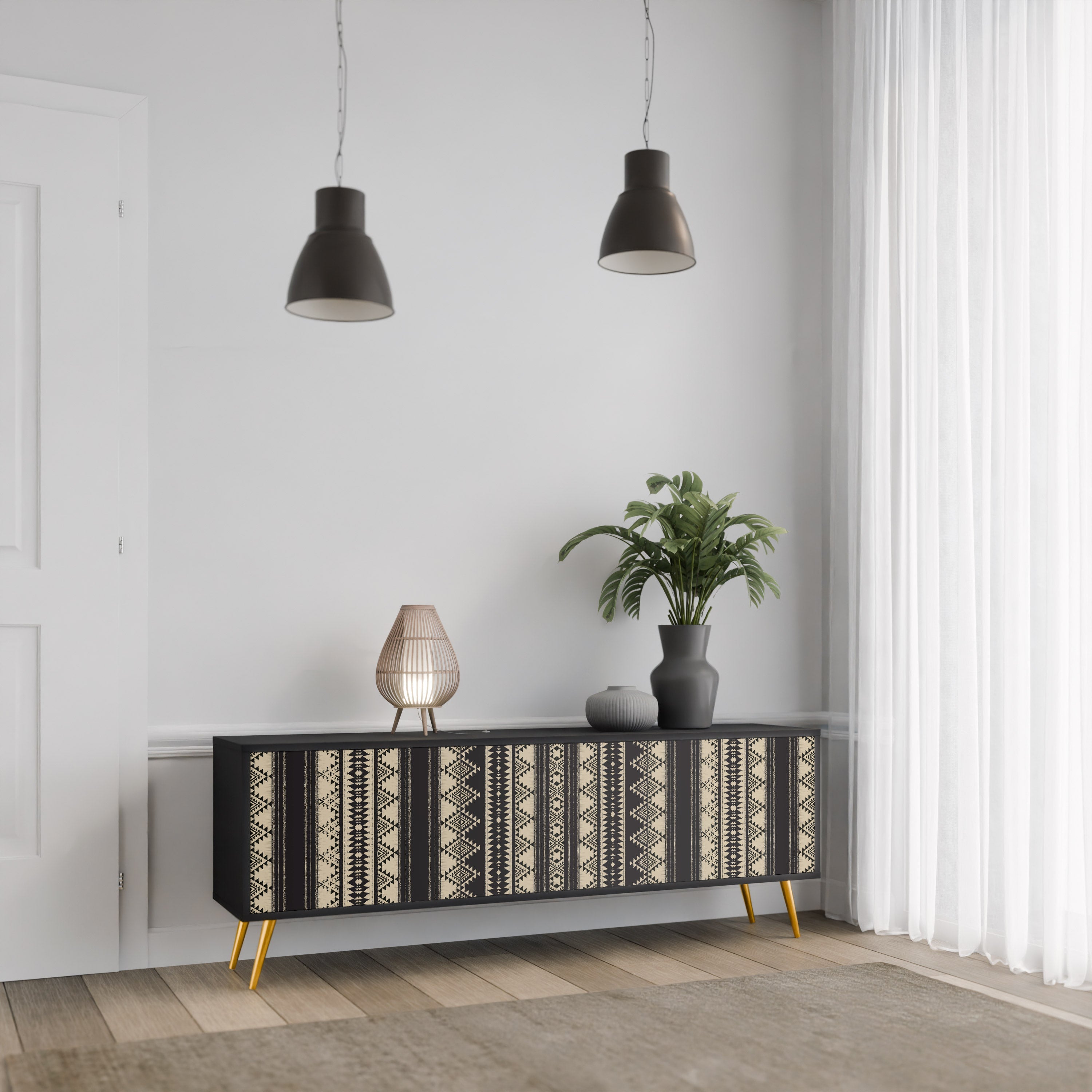 AZTEC Móvel de TV com 3 Portas em Acabamento Preto