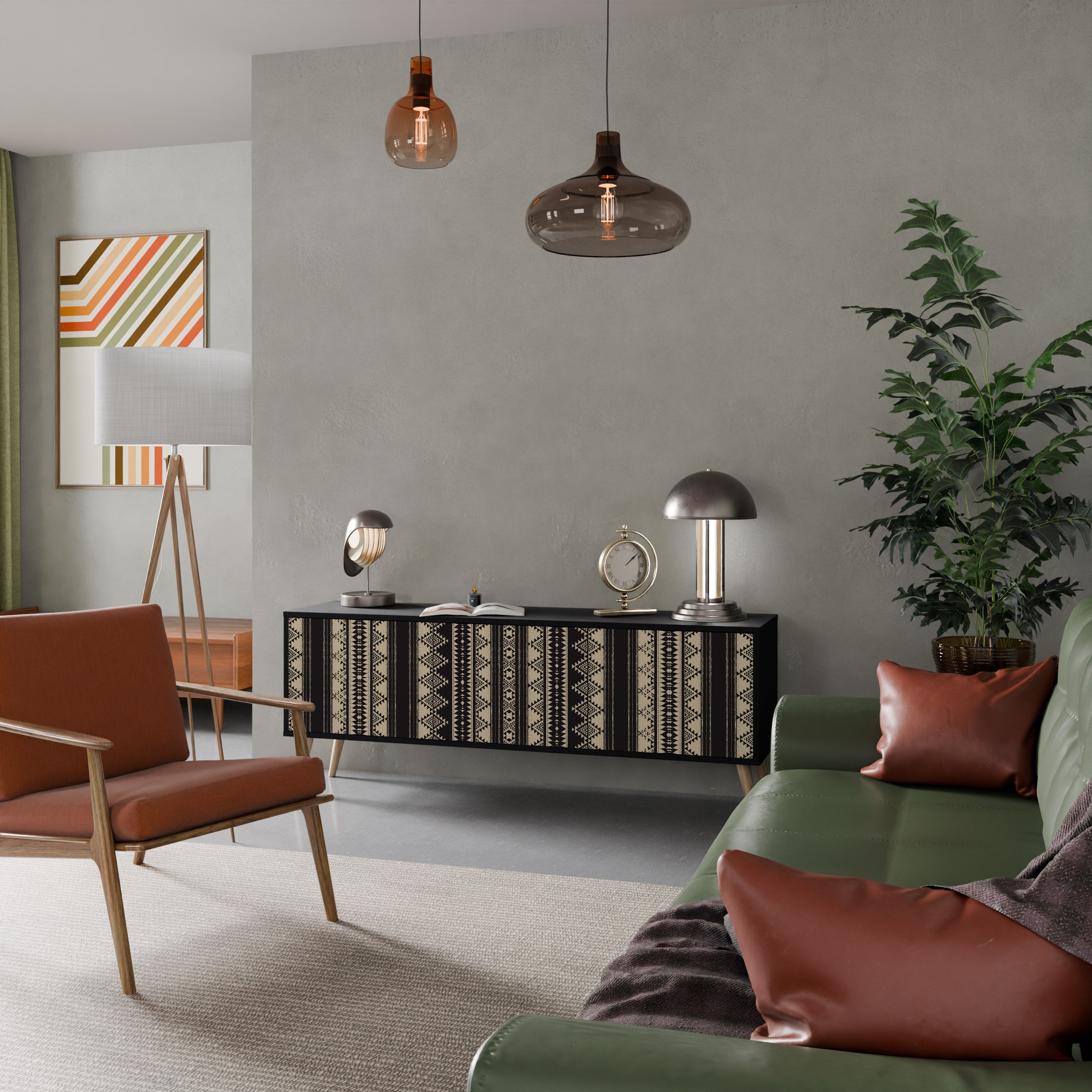 AZTEC Móvel de TV com 3 Portas em Acabamento Preto