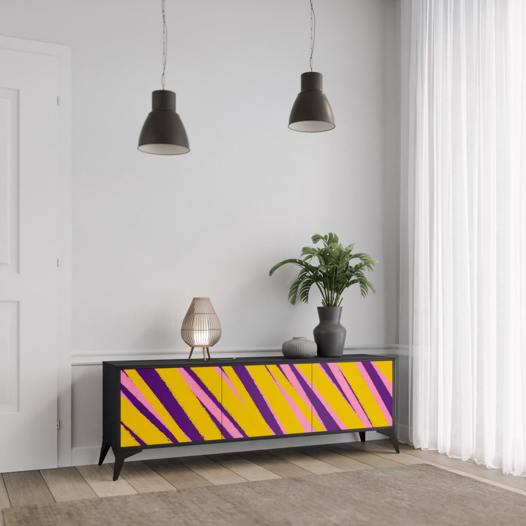 DREAMS COME TRUE Móvel de TV com 3 Portas em Acabamento Preto