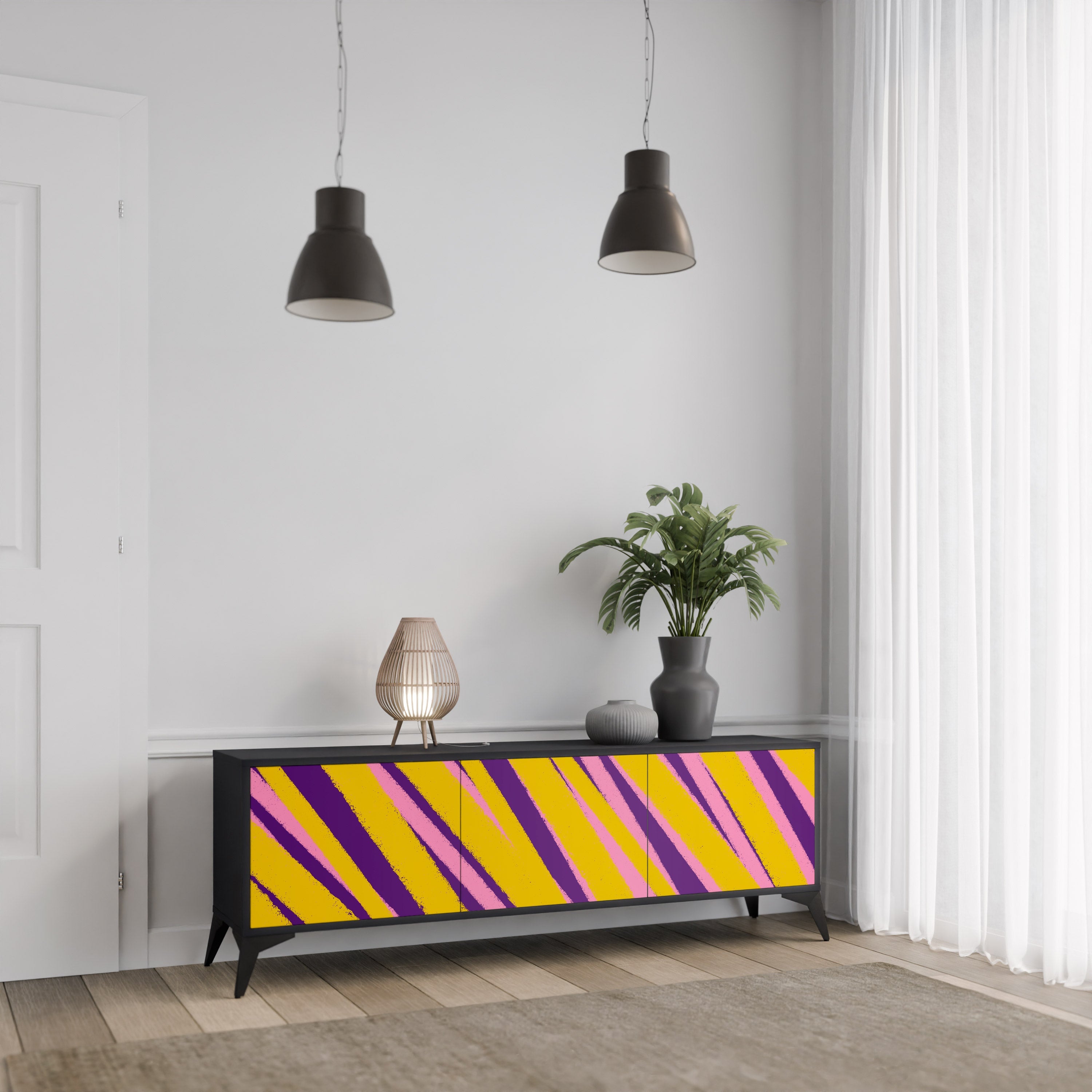 DREAMS COME TRUE Móvel de TV com 3 Portas em Acabamento Preto