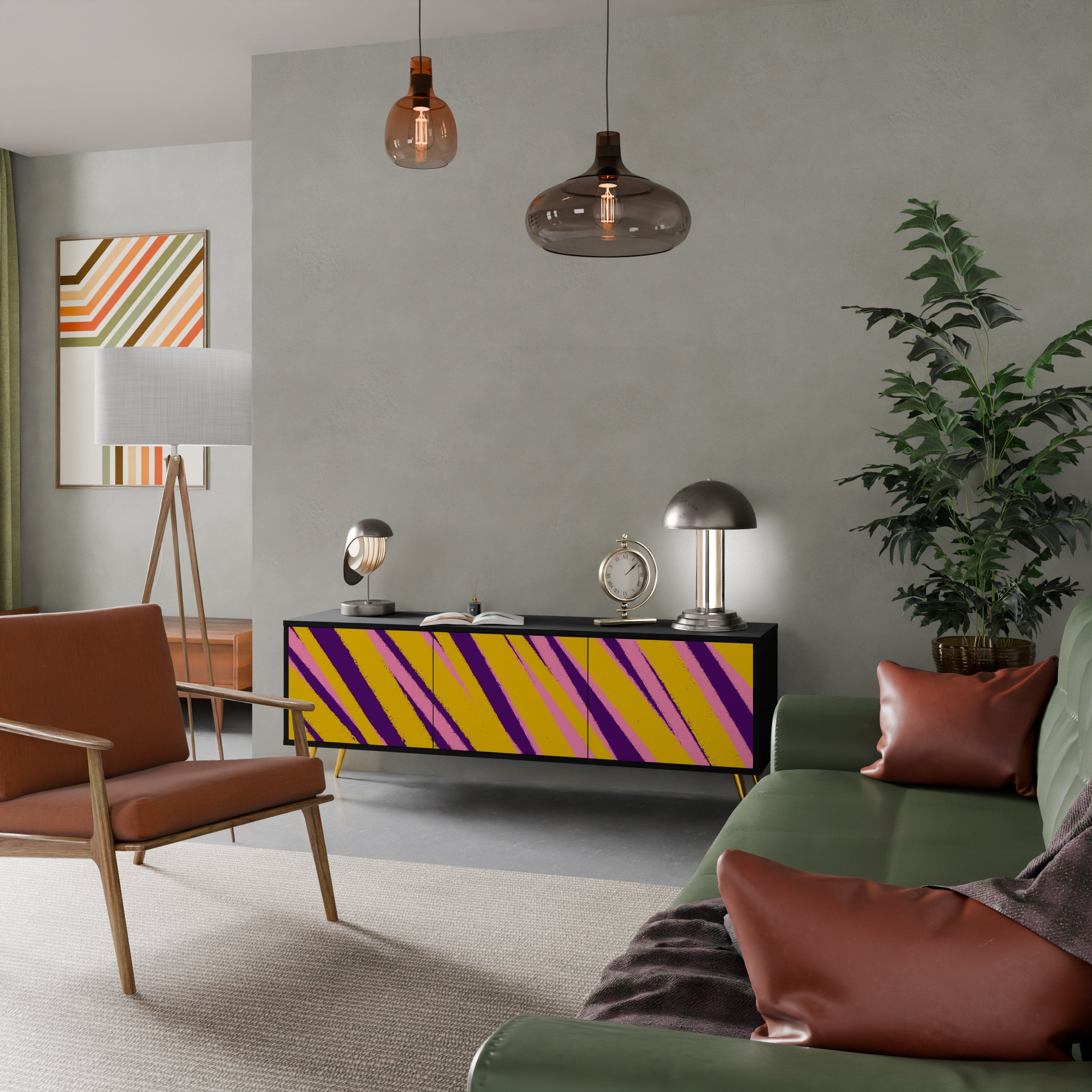 DREAMS COME TRUE Móvel de TV com 3 Portas em Acabamento Preto