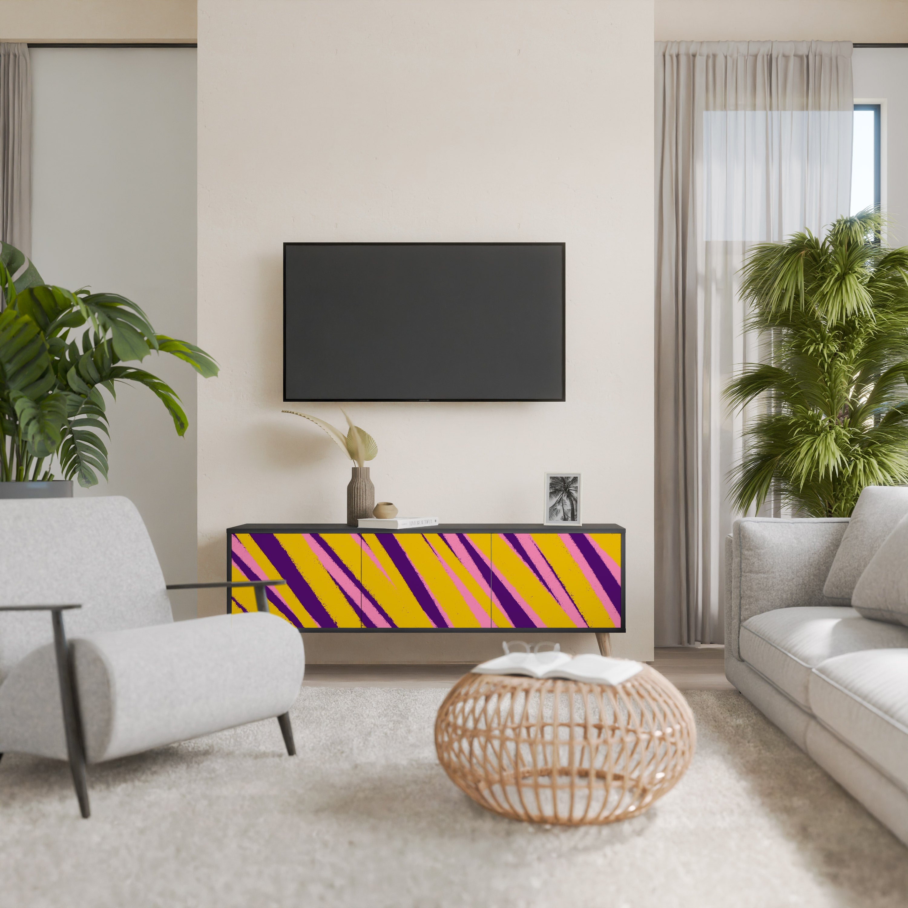 DREAMS COME TRUE Móvel de TV com 3 Portas em Acabamento Preto