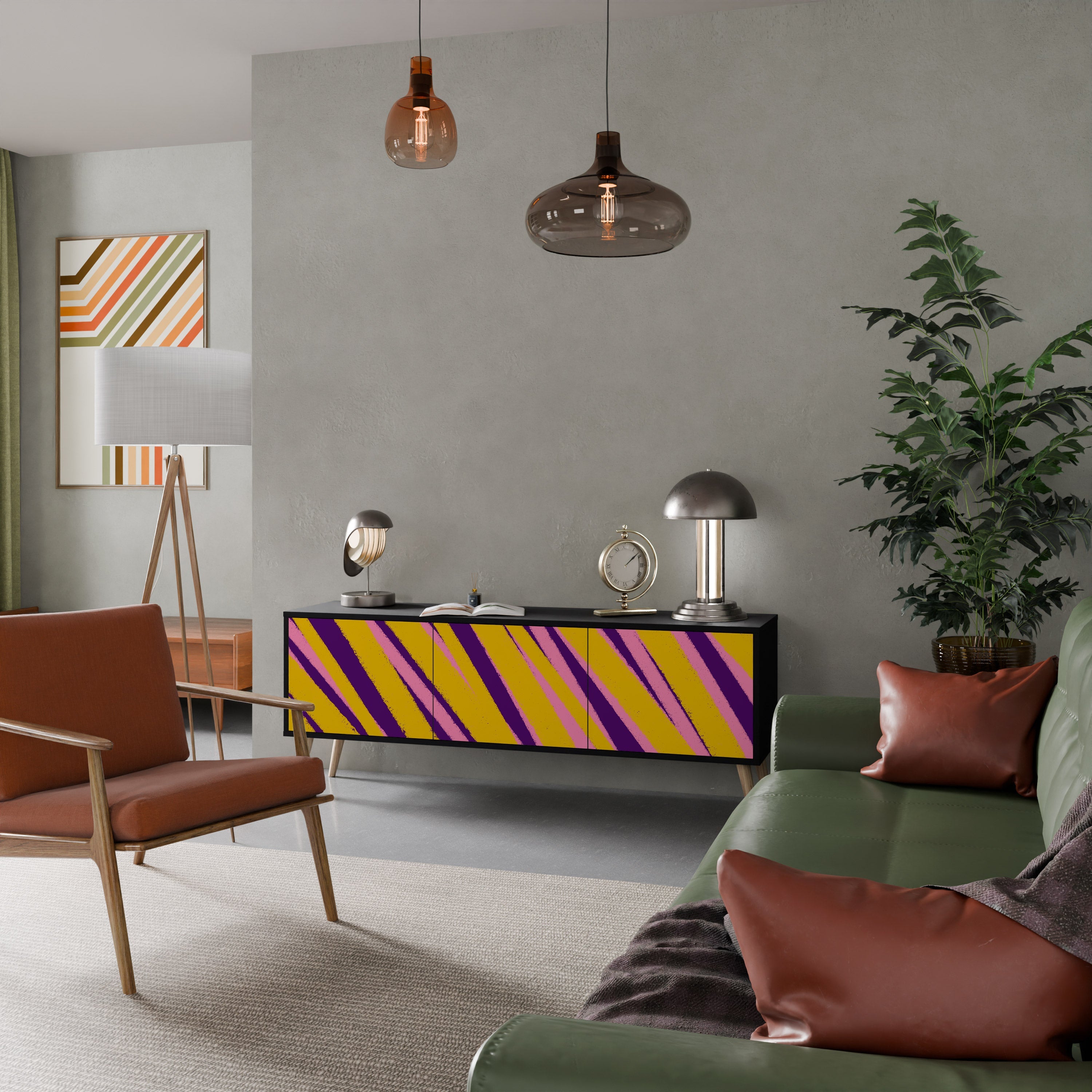 DREAMS COME TRUE Móvel de TV com 3 Portas em Acabamento Preto