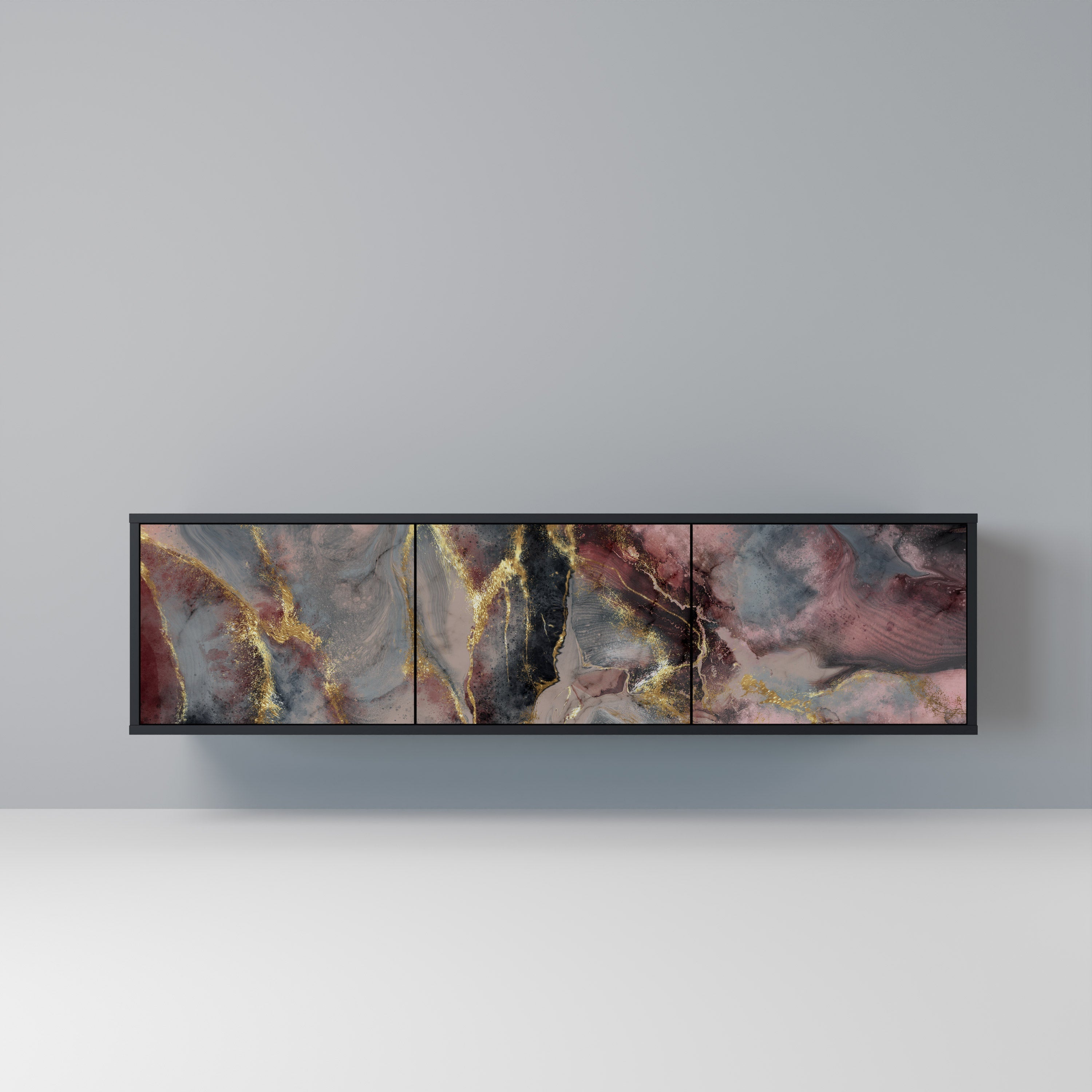 GOLDEN TIDES Móvel de TV com 3 Portas em Acabamento Preto