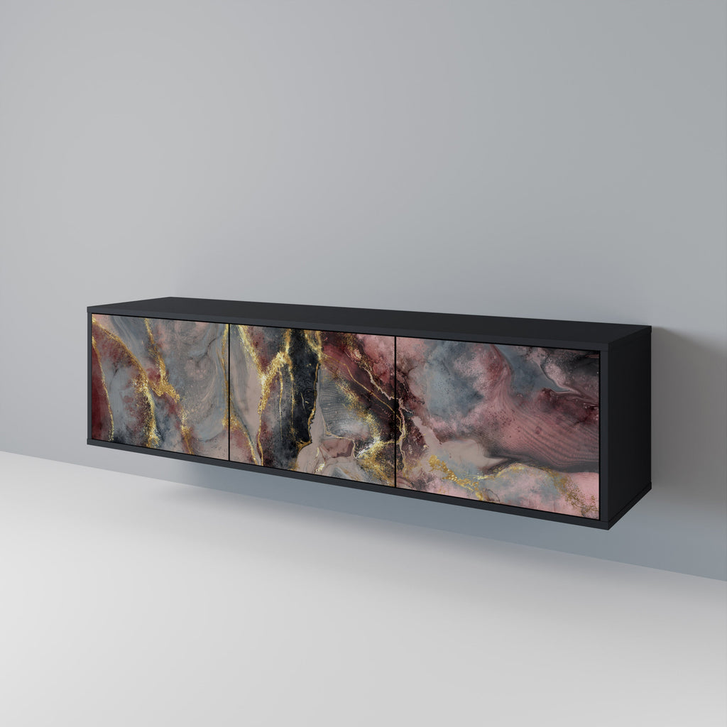 GOLDEN TIDES Móvel de TV com 3 Portas em Acabamento Preto