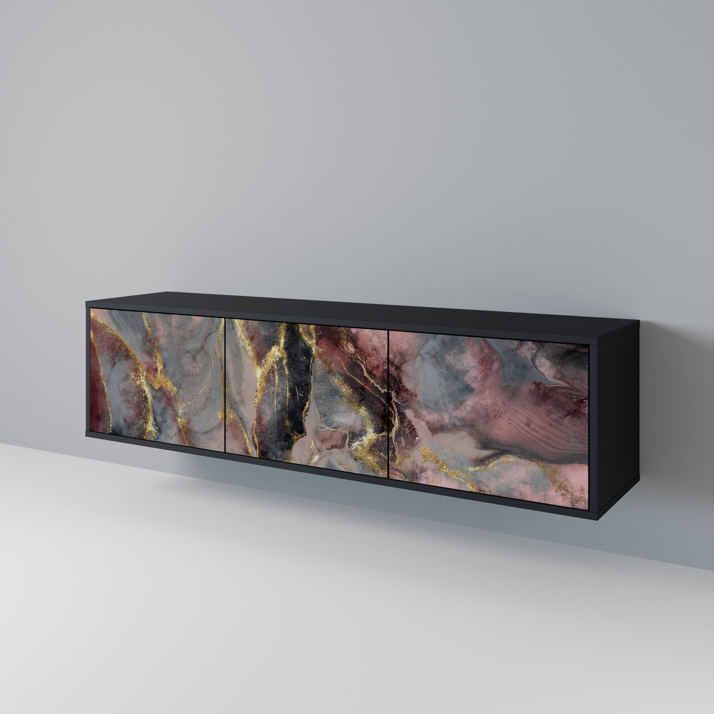 GOLDEN TIDES Móvel de TV com 3 Portas em Acabamento Preto