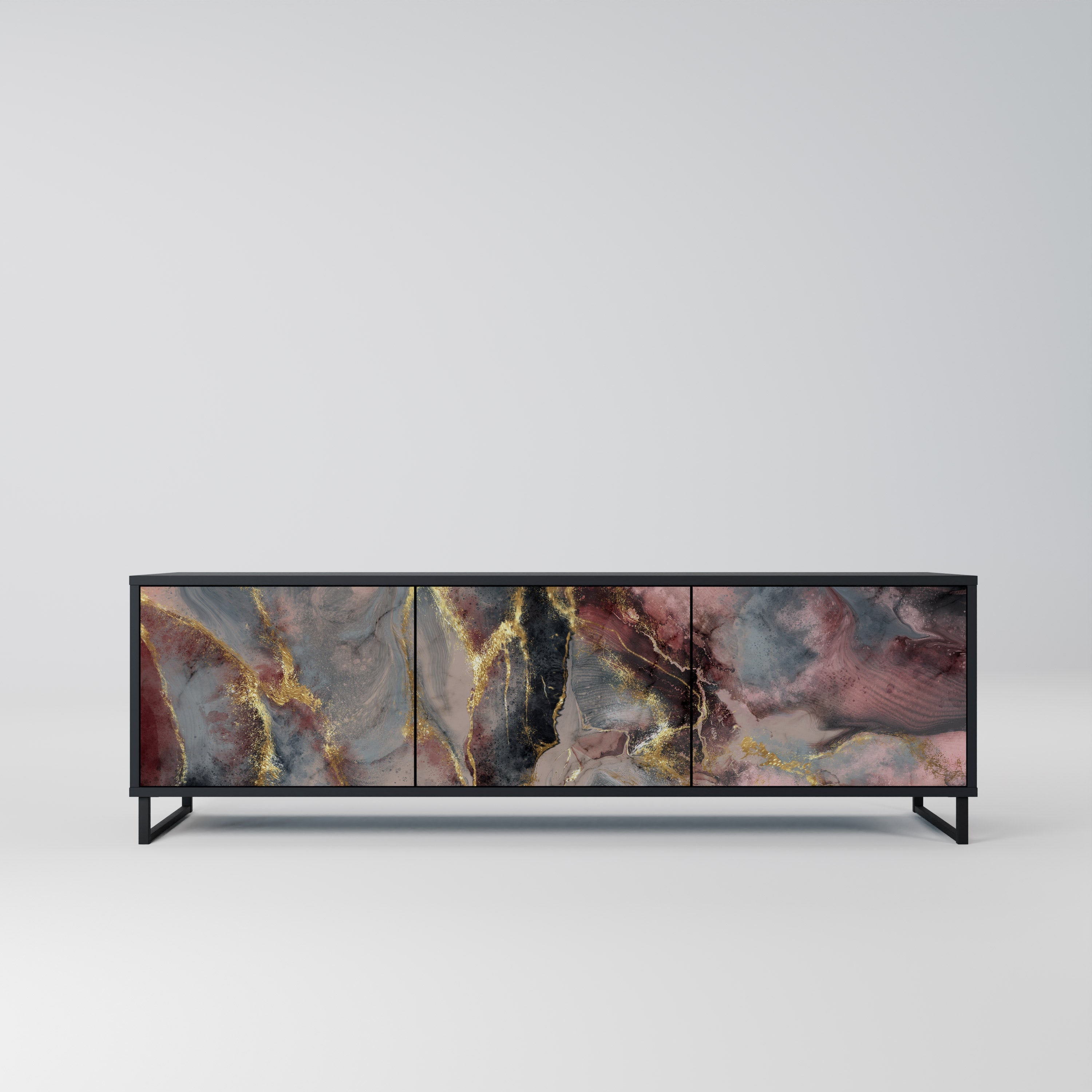 GOLDEN TIDES Móvel de TV com 3 Portas em Acabamento Preto