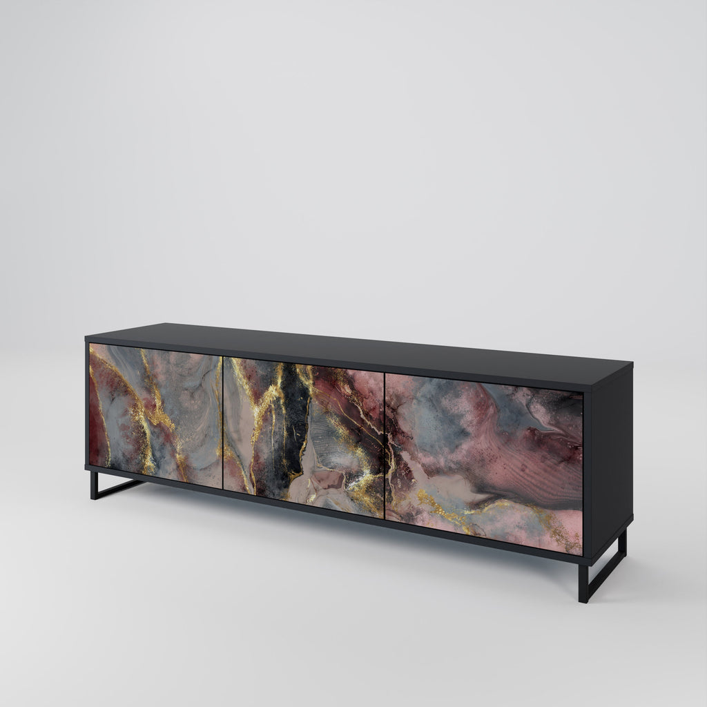 GOLDEN TIDES Móvel de TV com 3 Portas em Acabamento Preto