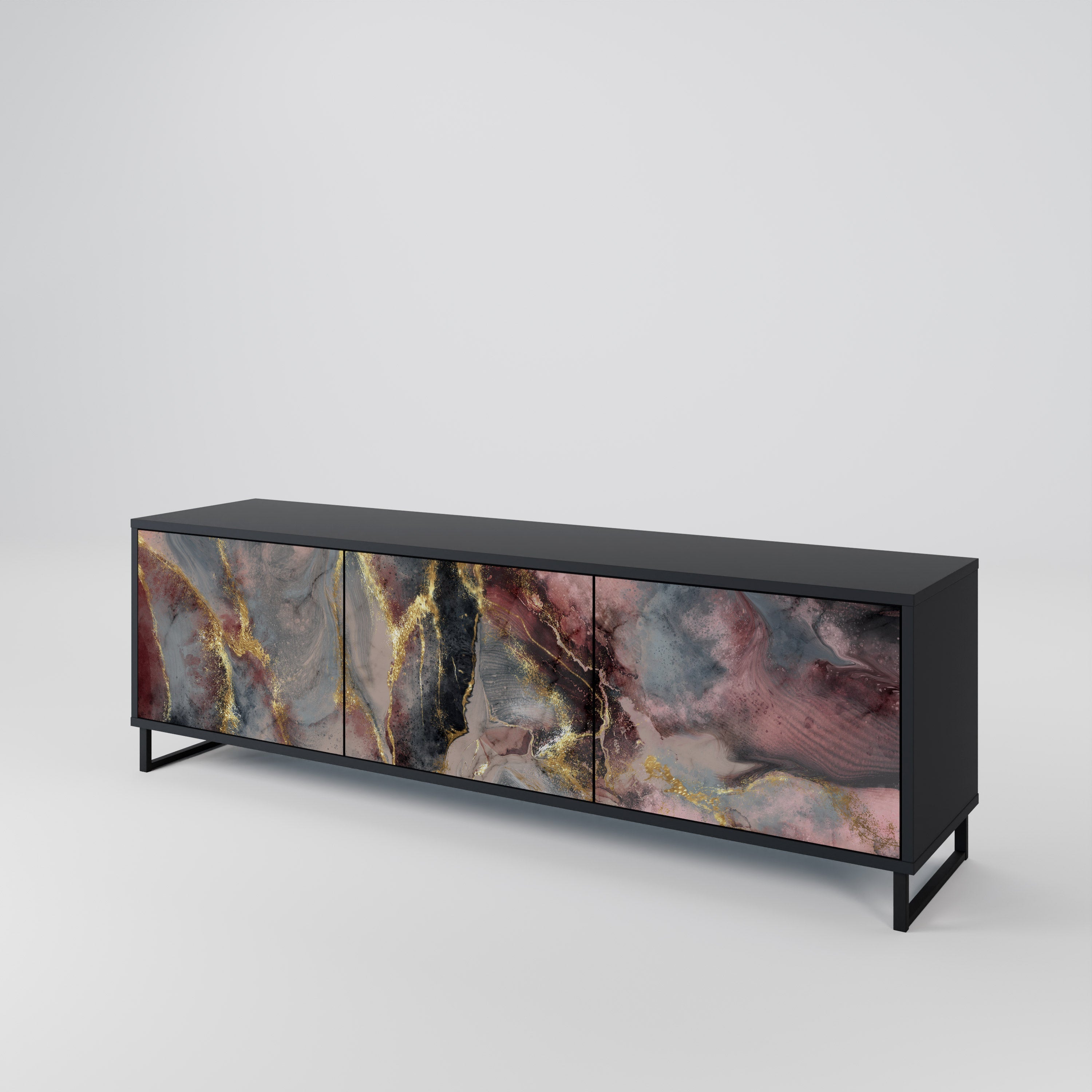 GOLDEN TIDES Móvel de TV com 3 Portas em Acabamento Preto