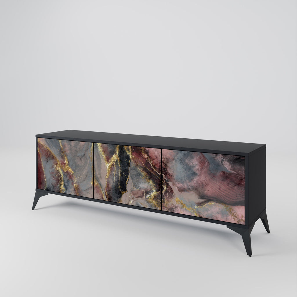 GOLDEN TIDES Móvel de TV com 3 Portas em Acabamento Preto