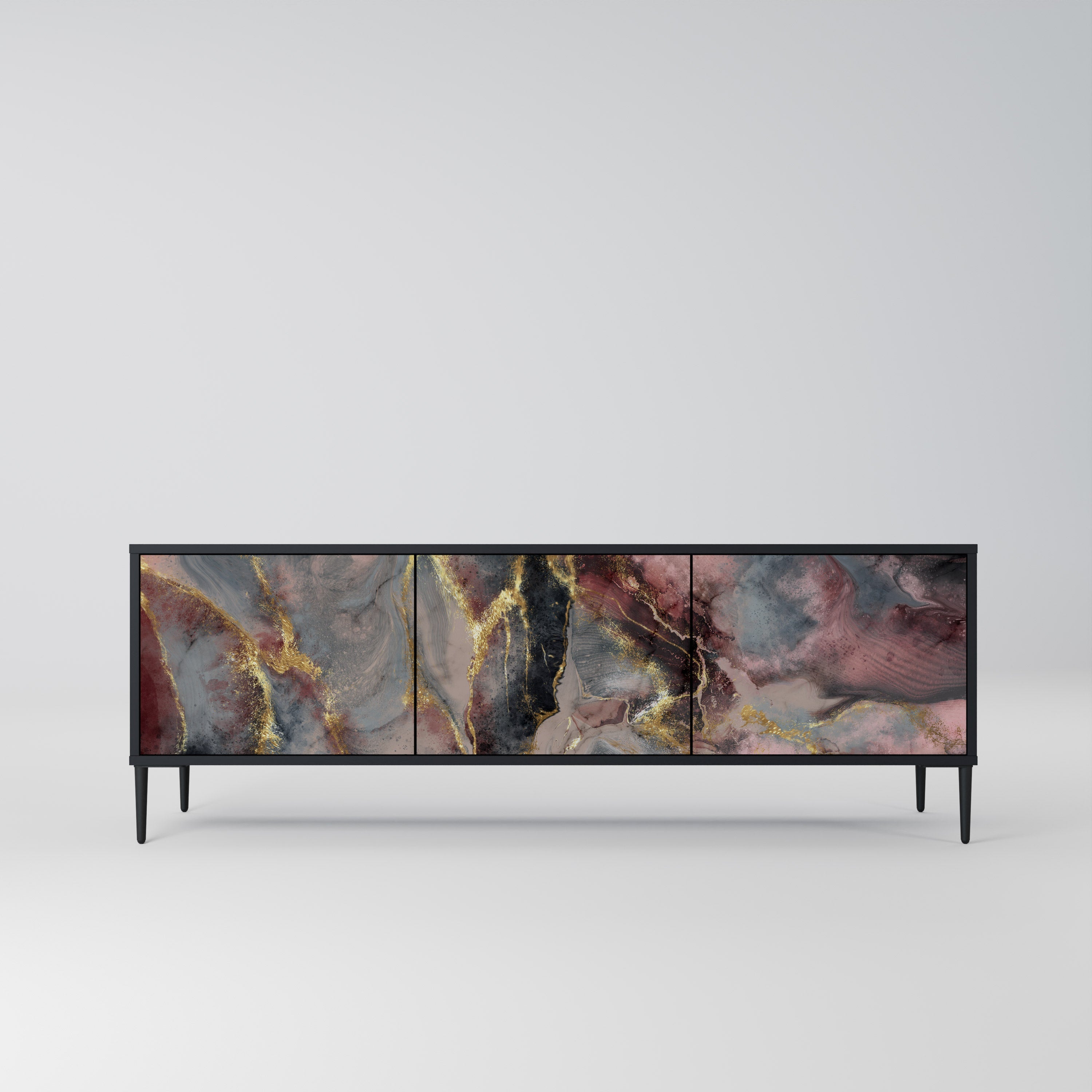 GOLDEN TIDES Móvel de TV com 3 Portas em Acabamento Preto