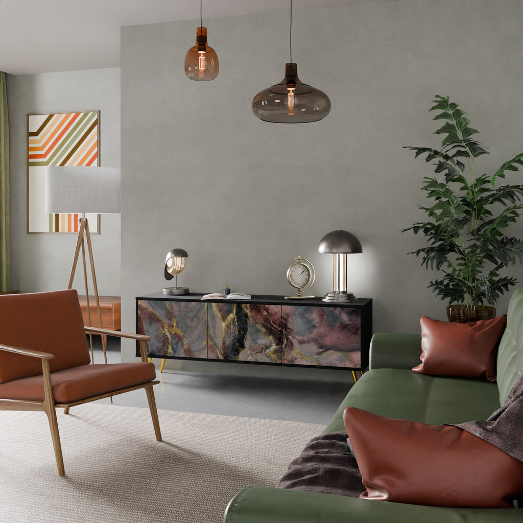 GOLDEN TIDES Móvel de TV com 3 Portas em Acabamento Preto