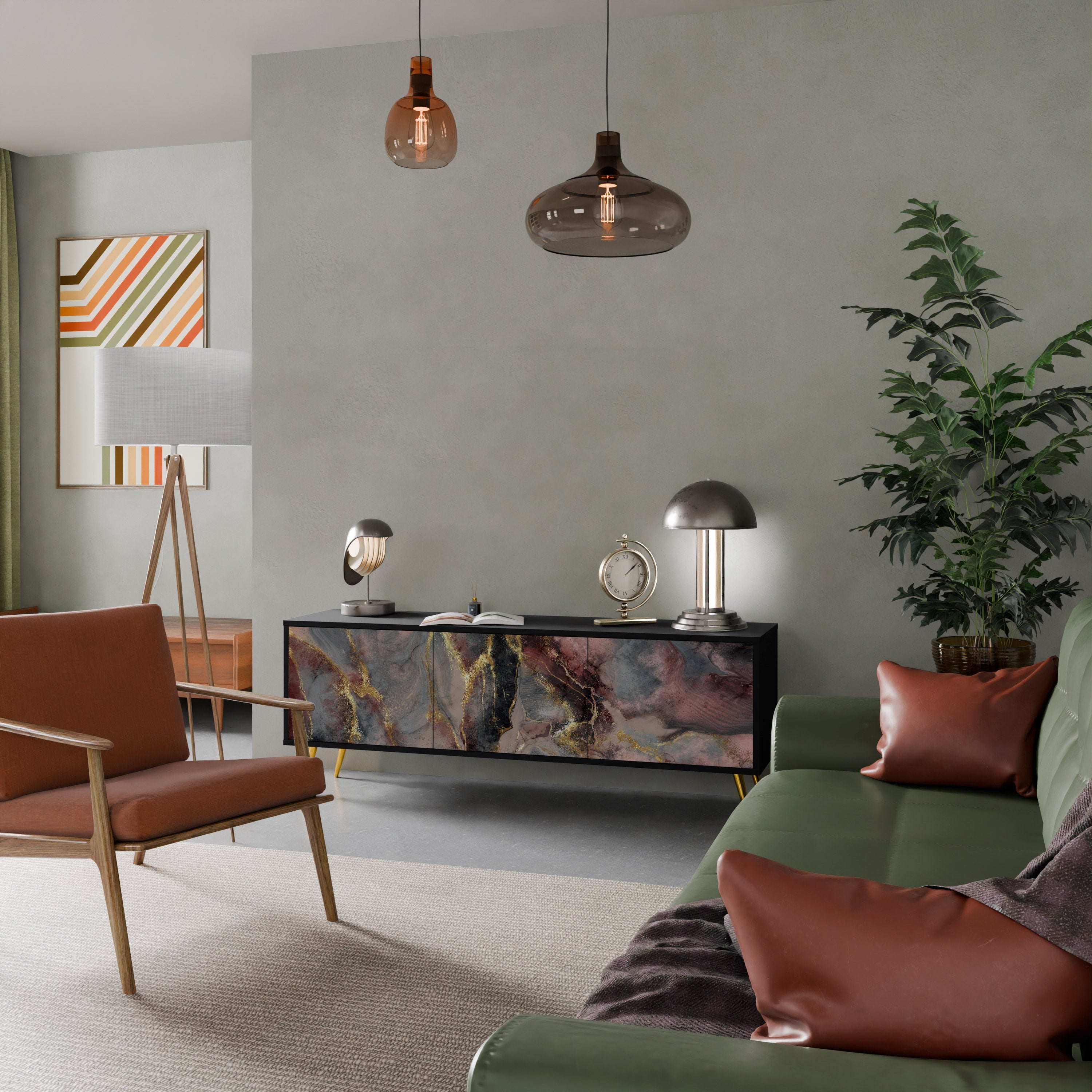 GOLDEN TIDES Móvel de TV com 3 Portas em Acabamento Preto