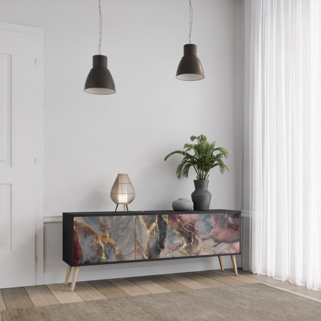 GOLDEN TIDES Móvel de TV com 3 Portas em Acabamento Preto