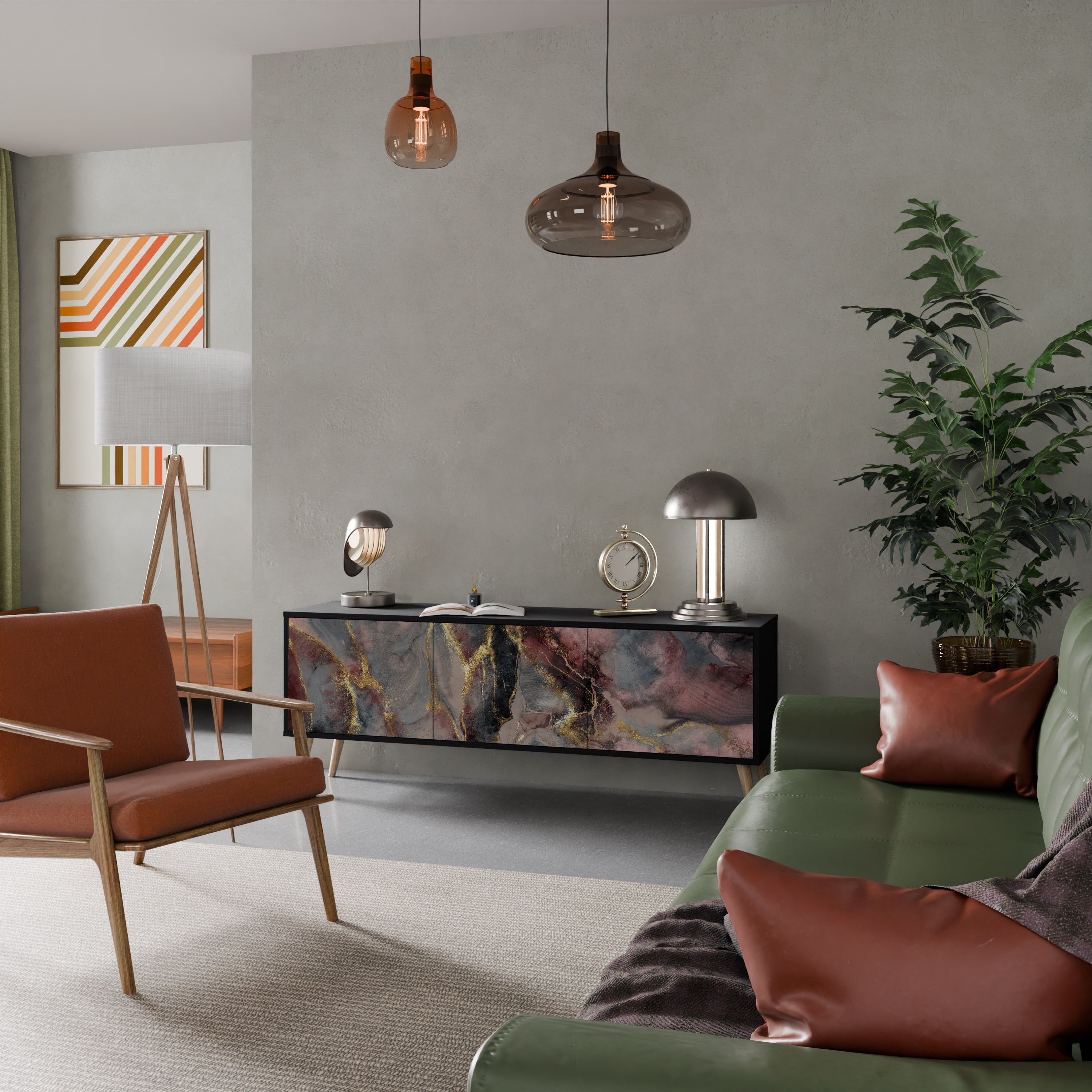 GOLDEN TIDES Móvel de TV com 3 Portas em Acabamento Preto