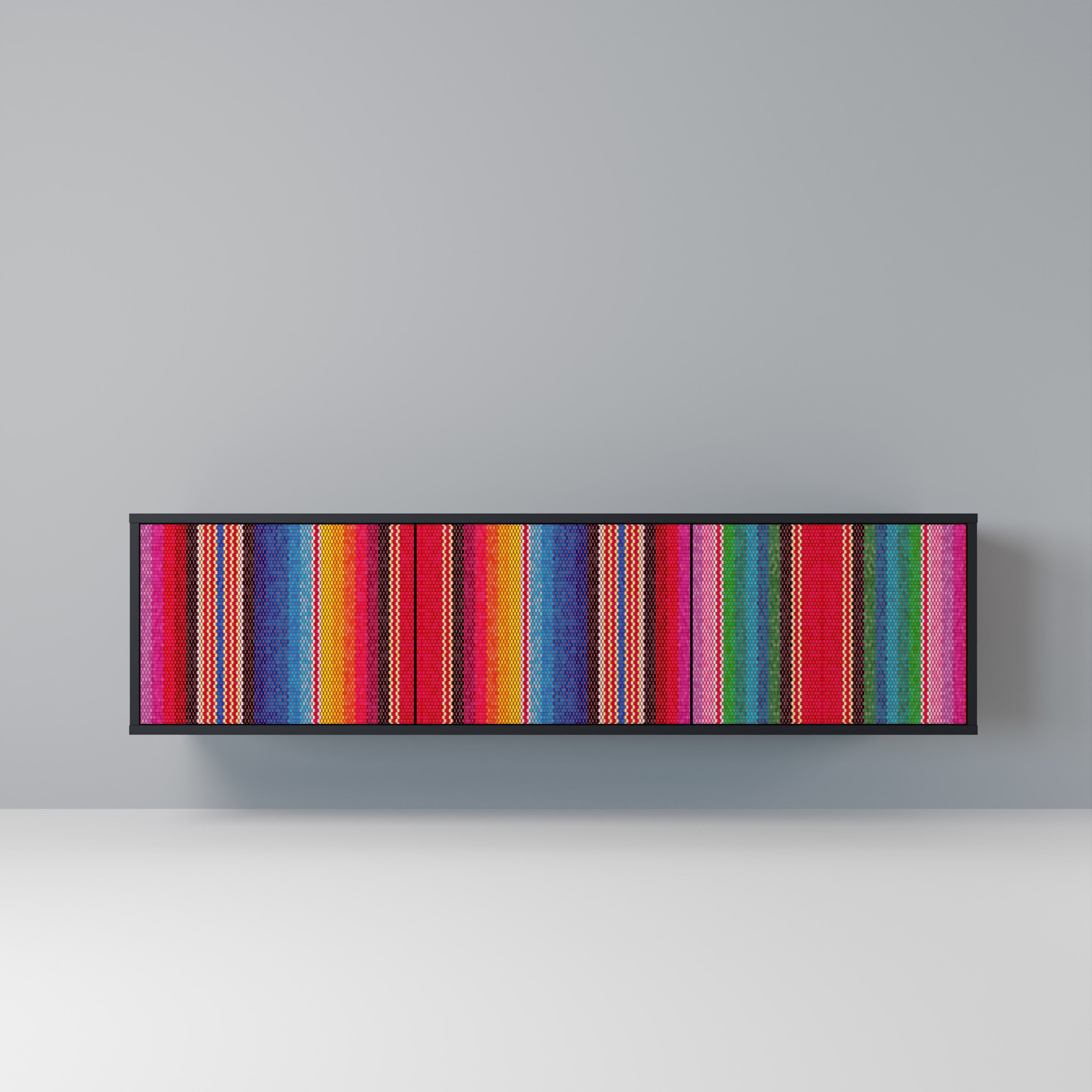 ETHNIC MEXICAN Móvel de TV com 3 Portas em Acabamento Preto