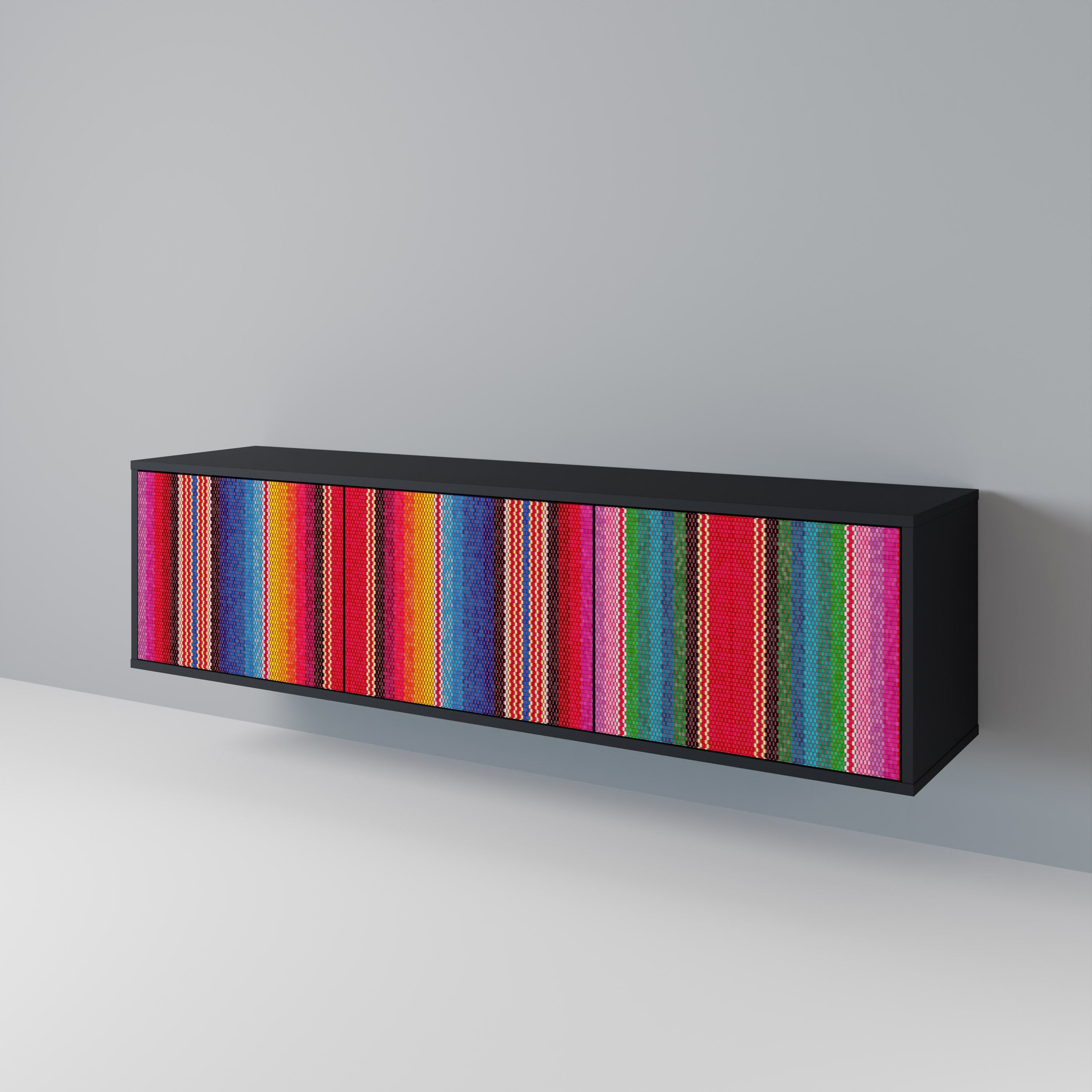 ETHNIC MEXICAN Móvel de TV com 3 Portas em Acabamento Preto