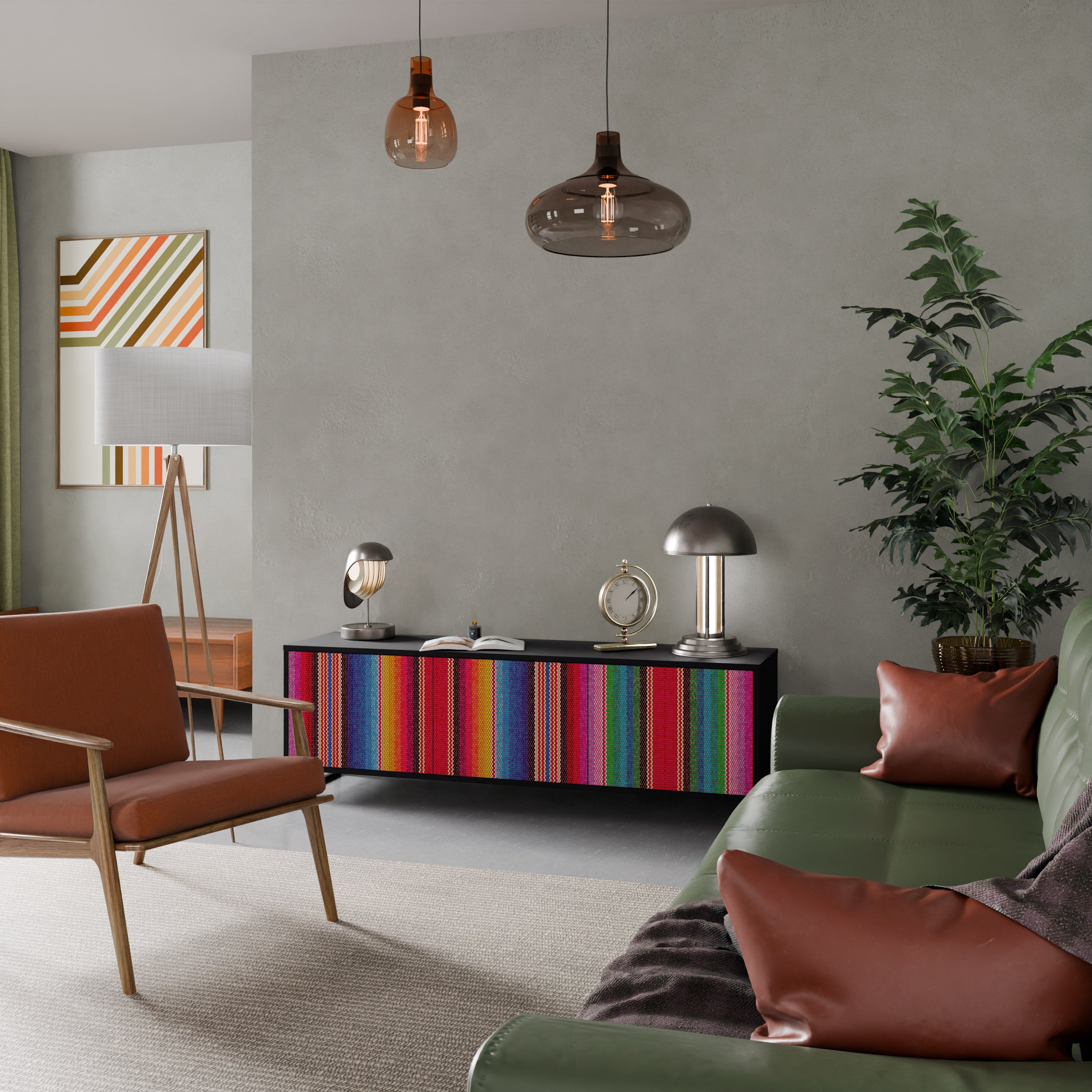 ETHNIC MEXICAN Móvel de TV com 3 Portas em Acabamento Preto