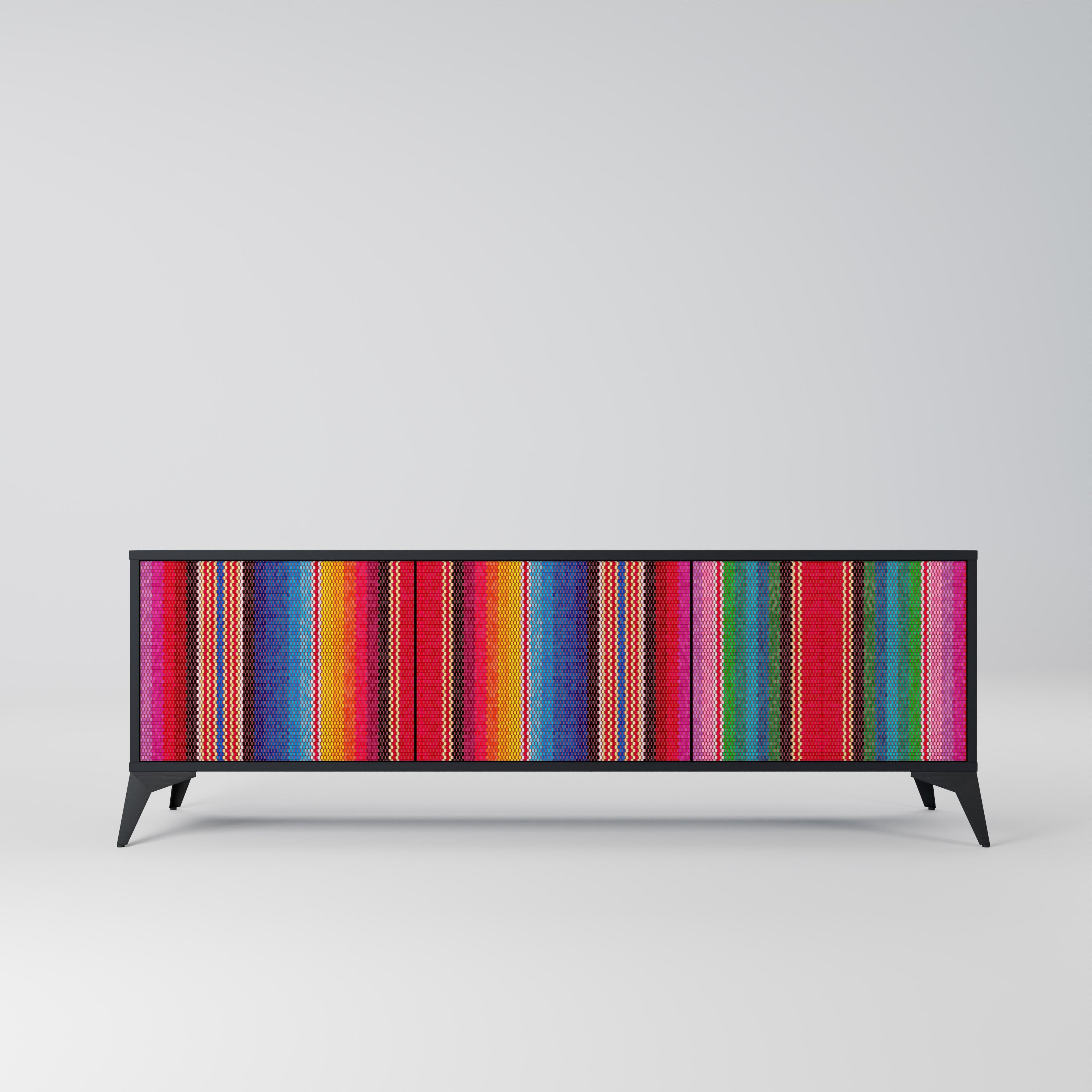 ETHNIC MEXICAN Móvel de TV com 3 Portas em Acabamento Preto