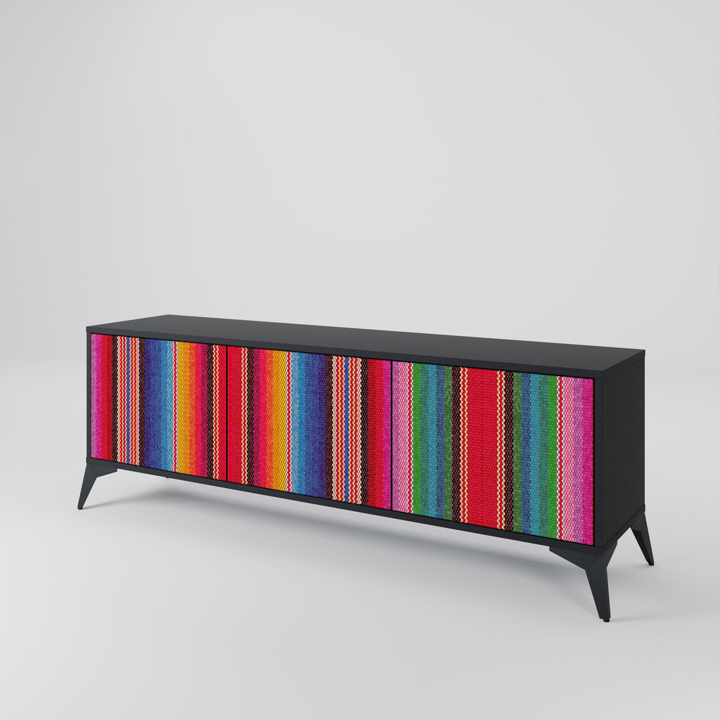 ETHNIC MEXICAN Móvel de TV com 3 Portas em Acabamento Preto