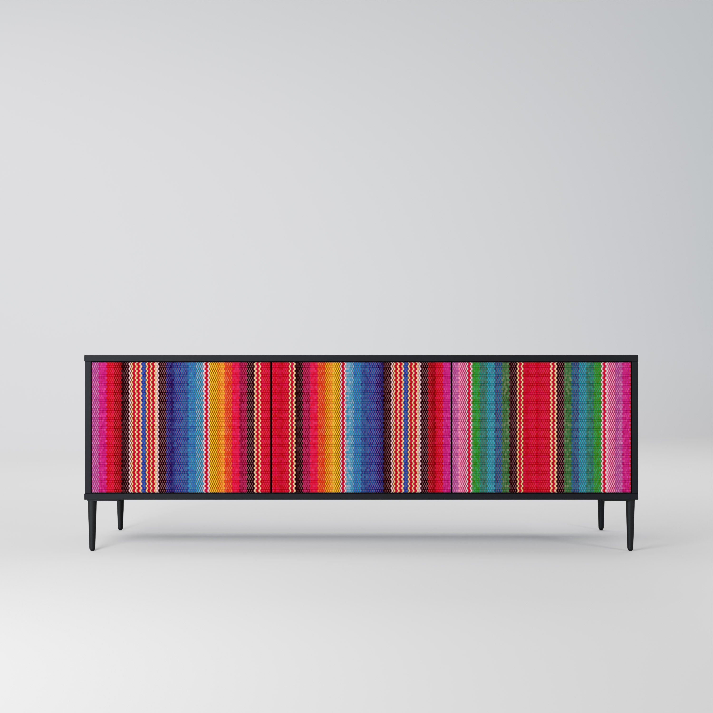 ETHNIC MEXICAN Móvel de TV com 3 Portas em Acabamento Preto