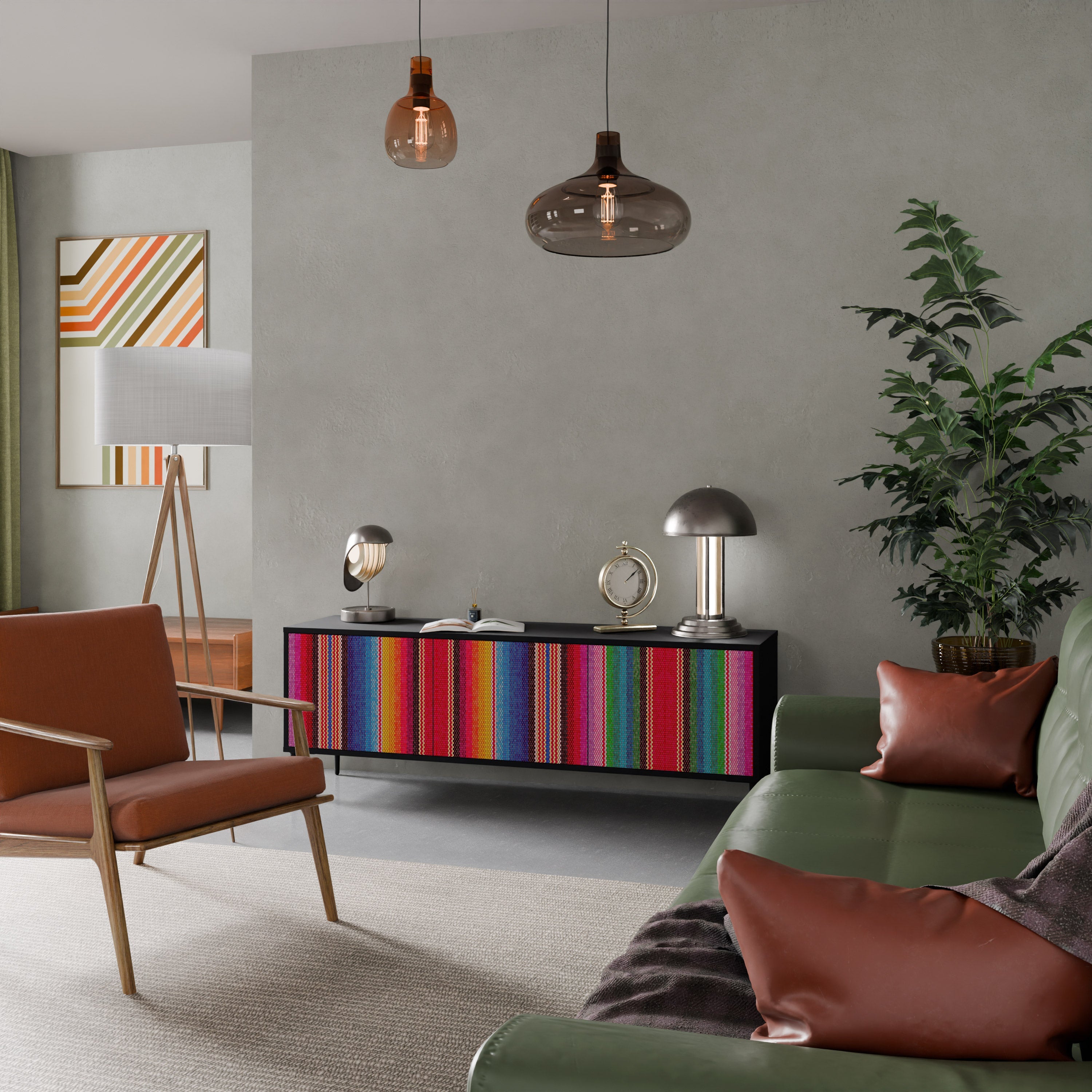 ETHNIC MEXICAN Móvel de TV com 3 Portas em Acabamento Preto