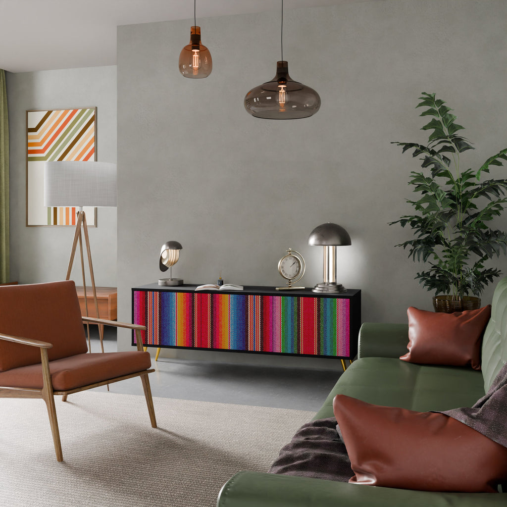 ETHNIC MEXICAN Móvel de TV com 3 Portas em Acabamento Preto