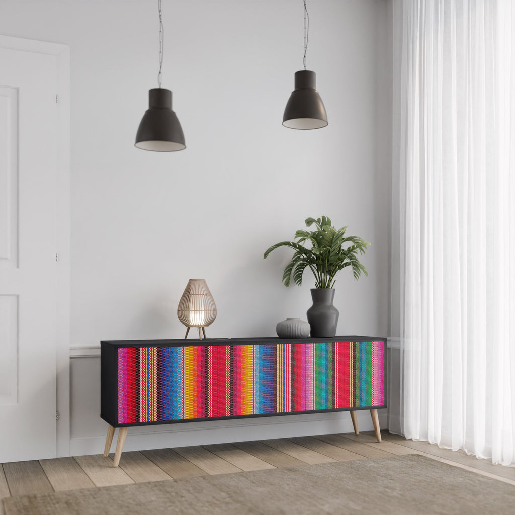 ETHNIC MEXICAN Móvel de TV com 3 Portas em Acabamento Preto