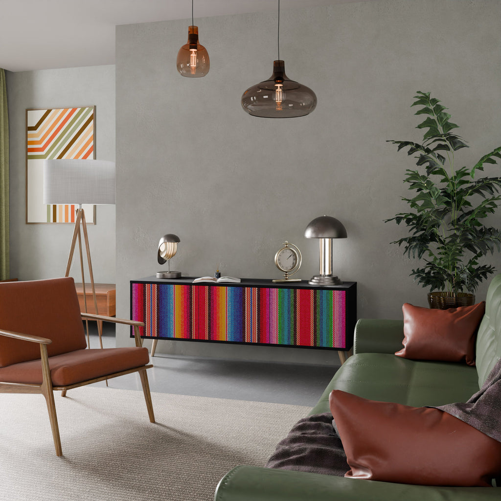 ETHNIC MEXICAN Móvel de TV com 3 Portas em Acabamento Preto